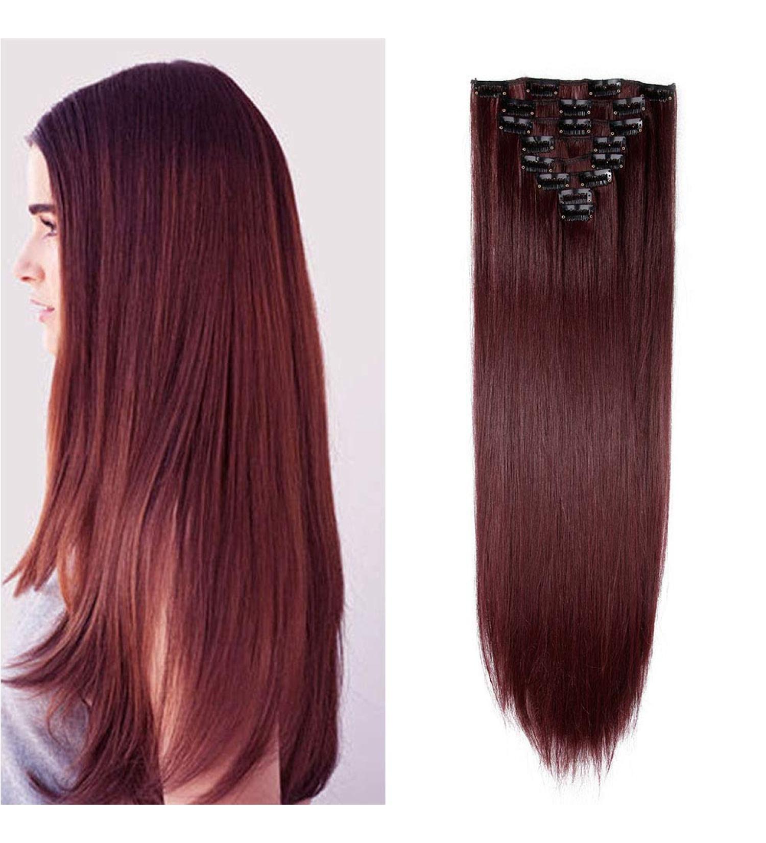 23 Dark Wine Red Clip-In Hair Extension - 8 Pcs Synthetic Hair, 23 Inch Straight - Buy Online on GoSupps.com