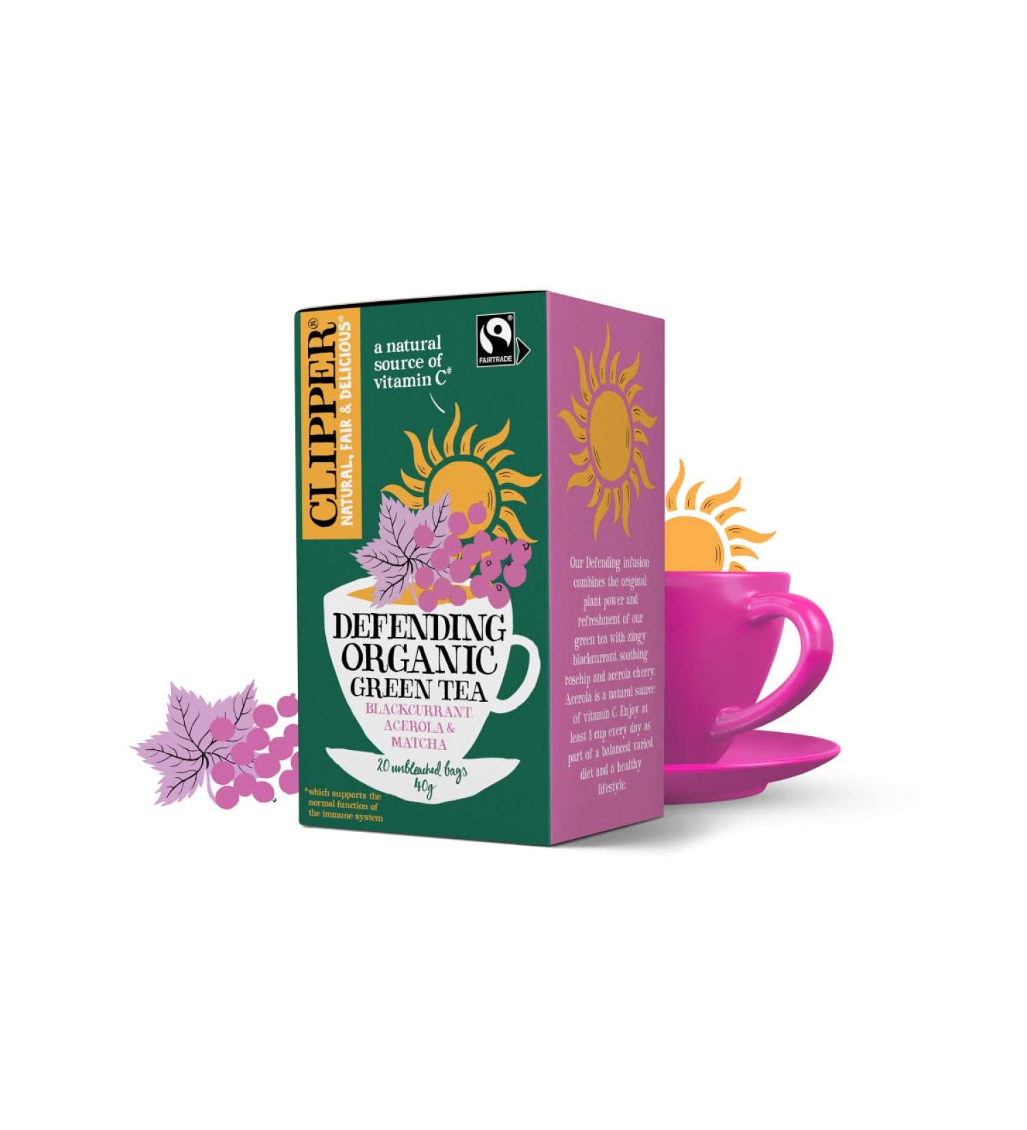 Clipper Organic Fair Trade Defending Green Tea 20 Bags (Pack of 4)