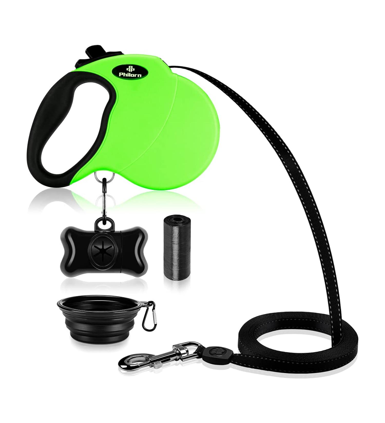 Philorn 5m Retractable Dog Leash - Flexible One-Button Blocking Non-Slip Handle Reflective for Small/Medium Dogs Up to 20kg - Green - Buy Online on GoSupps.com
