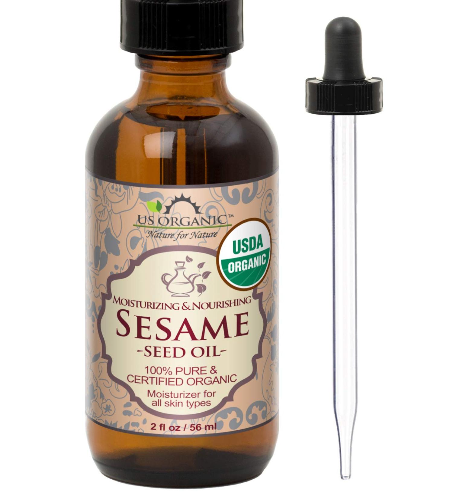 US Organic Sesame Seed Oil - 2 oz Cold Pressed, Untoasted, Unrefined Virgin in Amber Glass Bottle - Buy Online on GoSupps.com
