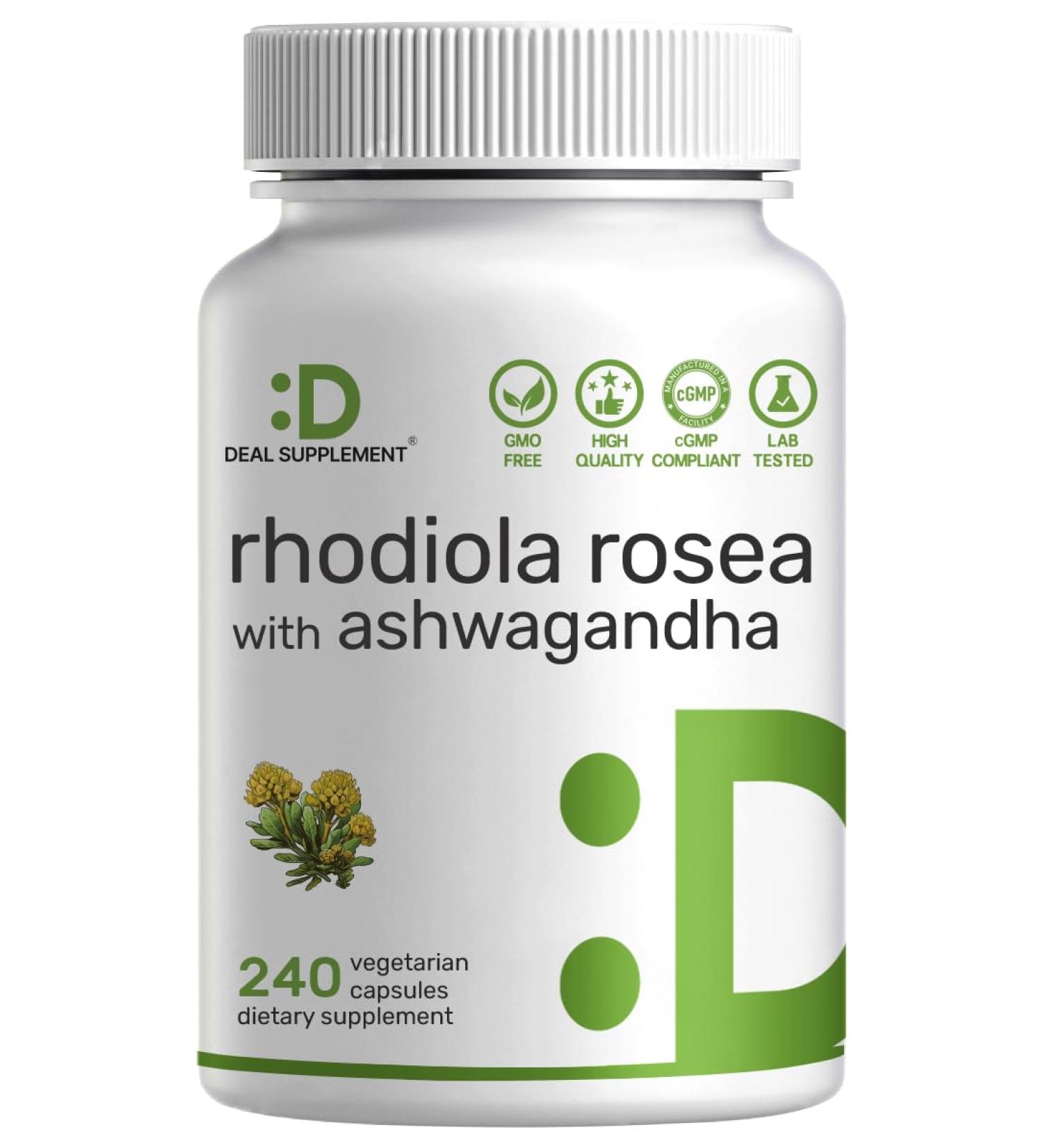DEAL SUPPLEMENT Rhodiola Rosea with Ashwagandha 240 Veggie Capsules Max Strength 10:1 Root Extract Adaptogenic Supplements for Relaxation Energy & Brain Health* Non-GMO - Buy Online on GoSupps.com