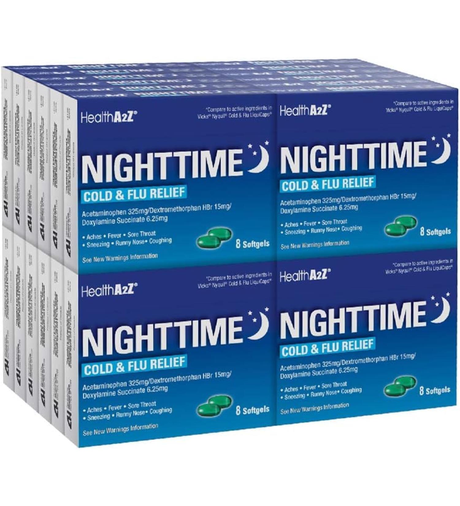 HealthA2Z Nighttime | Cold & Flu Medicine | Powerful Multi-Symptom Nighttime Relief | 24 Packs of 8 Softgels | (192 Softgels Total) - Buy Online on GoSupps.com
