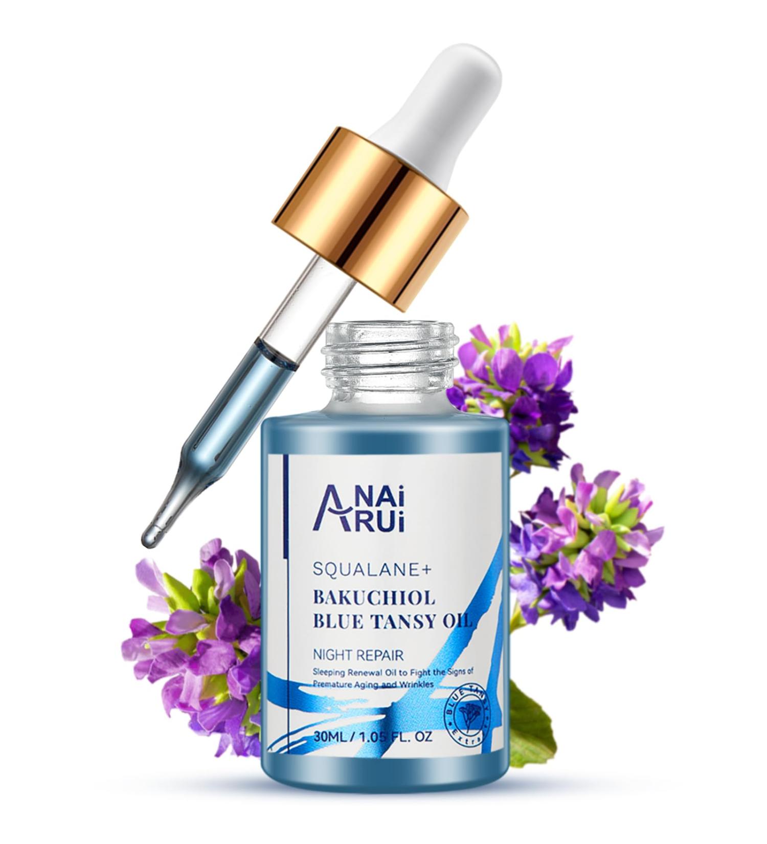 ANAI RUI Bakuchiol Blue Tansy Night-Repair Facial Oil | Natural Retinol Alternative for Deep Wrinkles & Fine Lines | Hydrating & Soothing | 1 FL.OZ - Buy Online on GoSupps.com