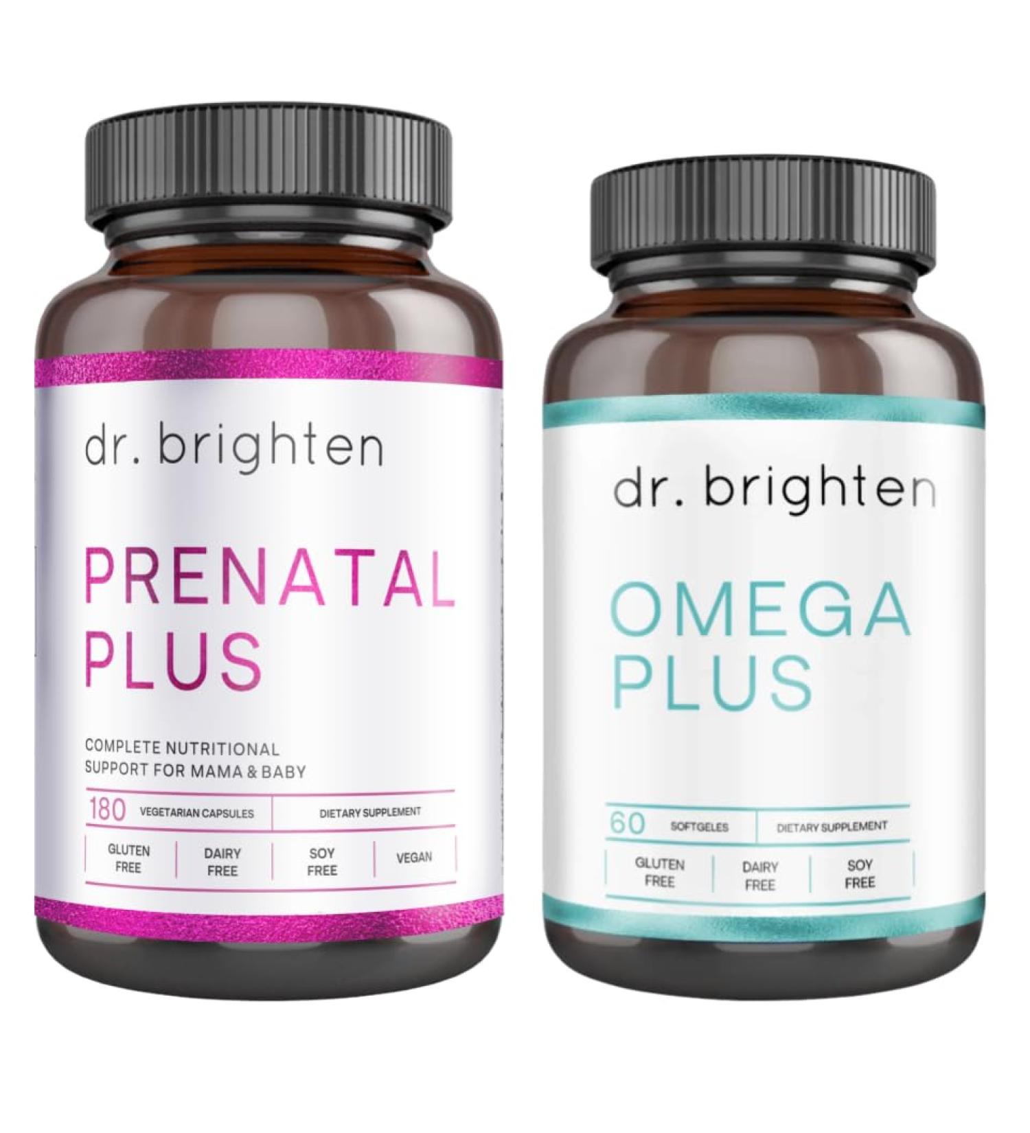 Dr. Brighten Prenatal Plus and Omega Plus Bundle for Pregnant or Nursing Mothers Non-GMO No Gluten No Soy - Buy Online on GoSupps.com