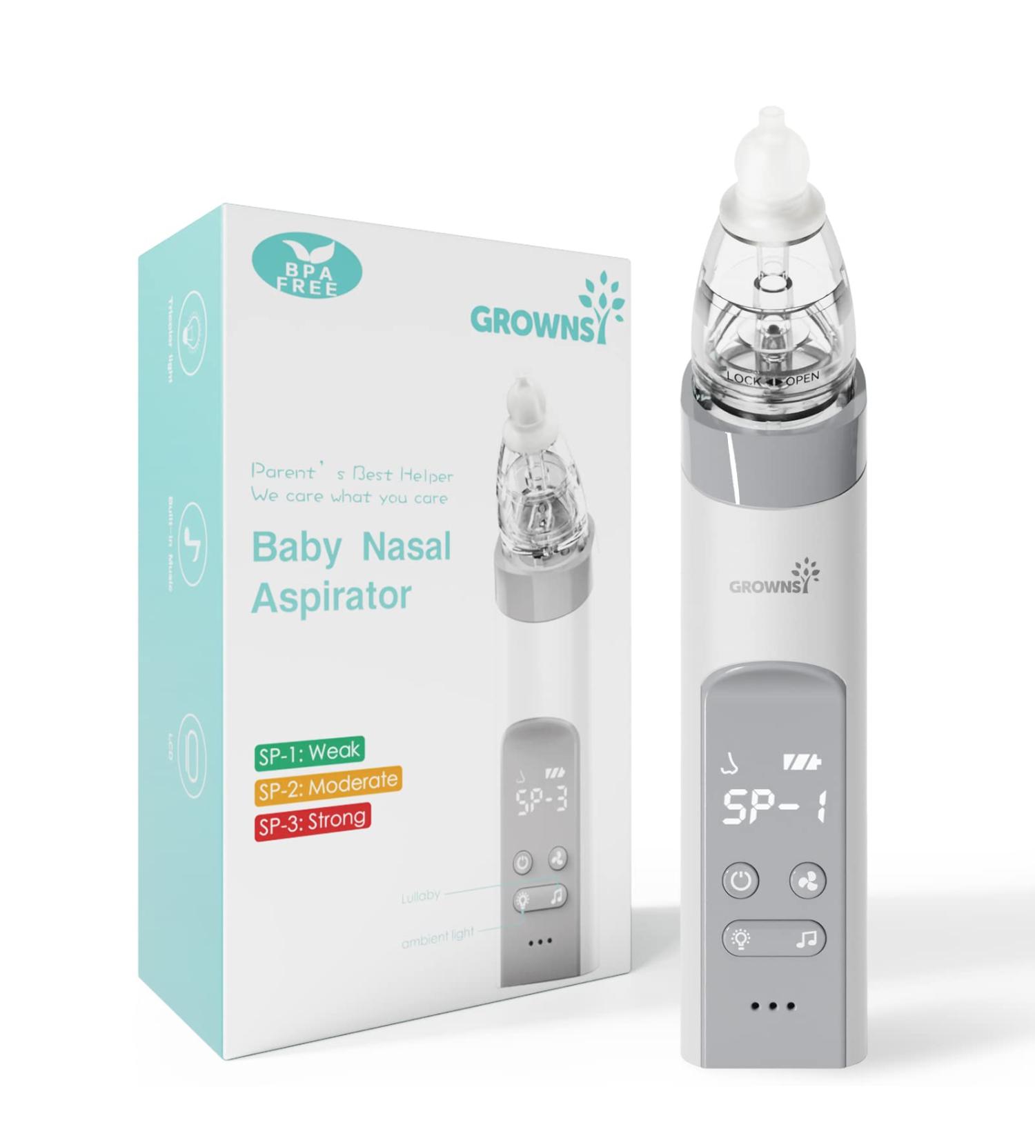 BUY GROWNSY Baby Nasal Aspirator - Electric Nose Sucker with Soothing Music & Lights, 3 Tips, Adjustable Suction - Buy Online on GoSupps.com