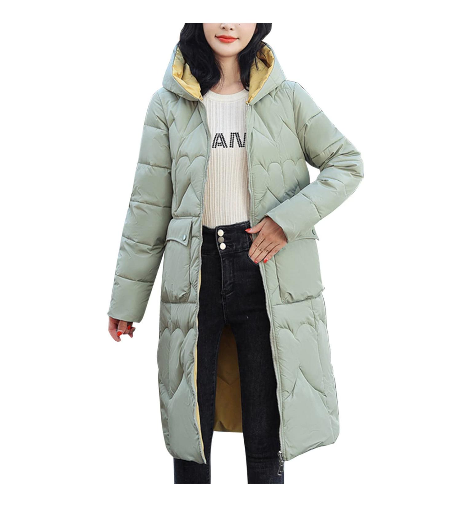 Hehiy Women's Winter Coat - Warm Quilted Long Hooded Trench Jacket & Short Teddy Coat in Black & Mint Green Plus Size 3XL - Buy Online on GoSupps.com