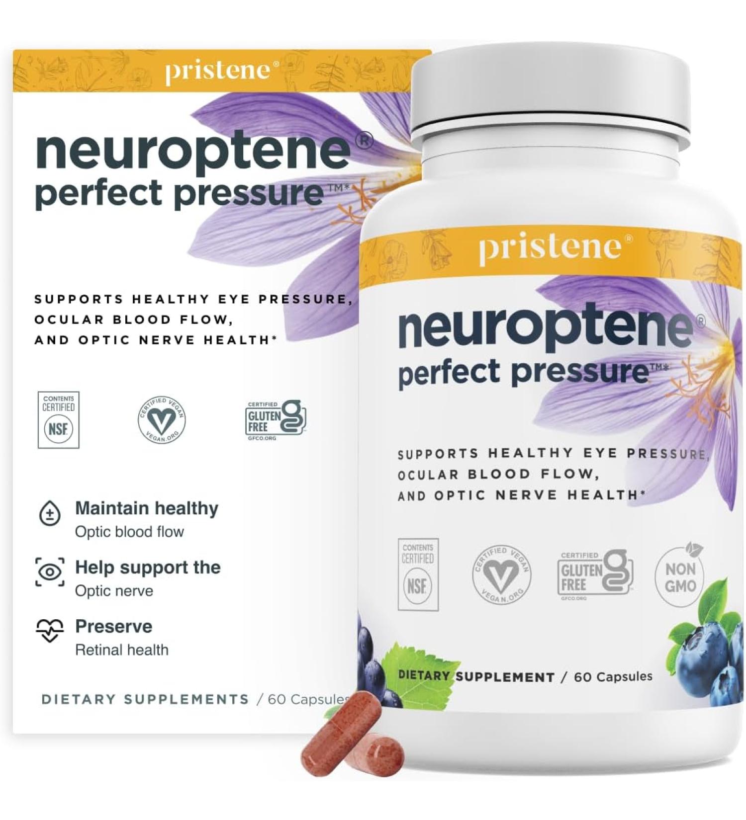 Neuroptene Eye Pressure Supplement with Bilberry, Saffron, Niacinamide, CoQ10 - 60 Capsules - Buy Online on GoSupps.com