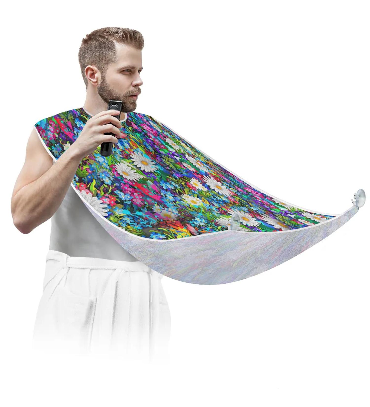Beard Bib Apron Hair Catcher for Men | Non-Stick Waterproof Grooming Cape - Stylish Daisy & Butterfly Design - Buy Online on GoSupps.com