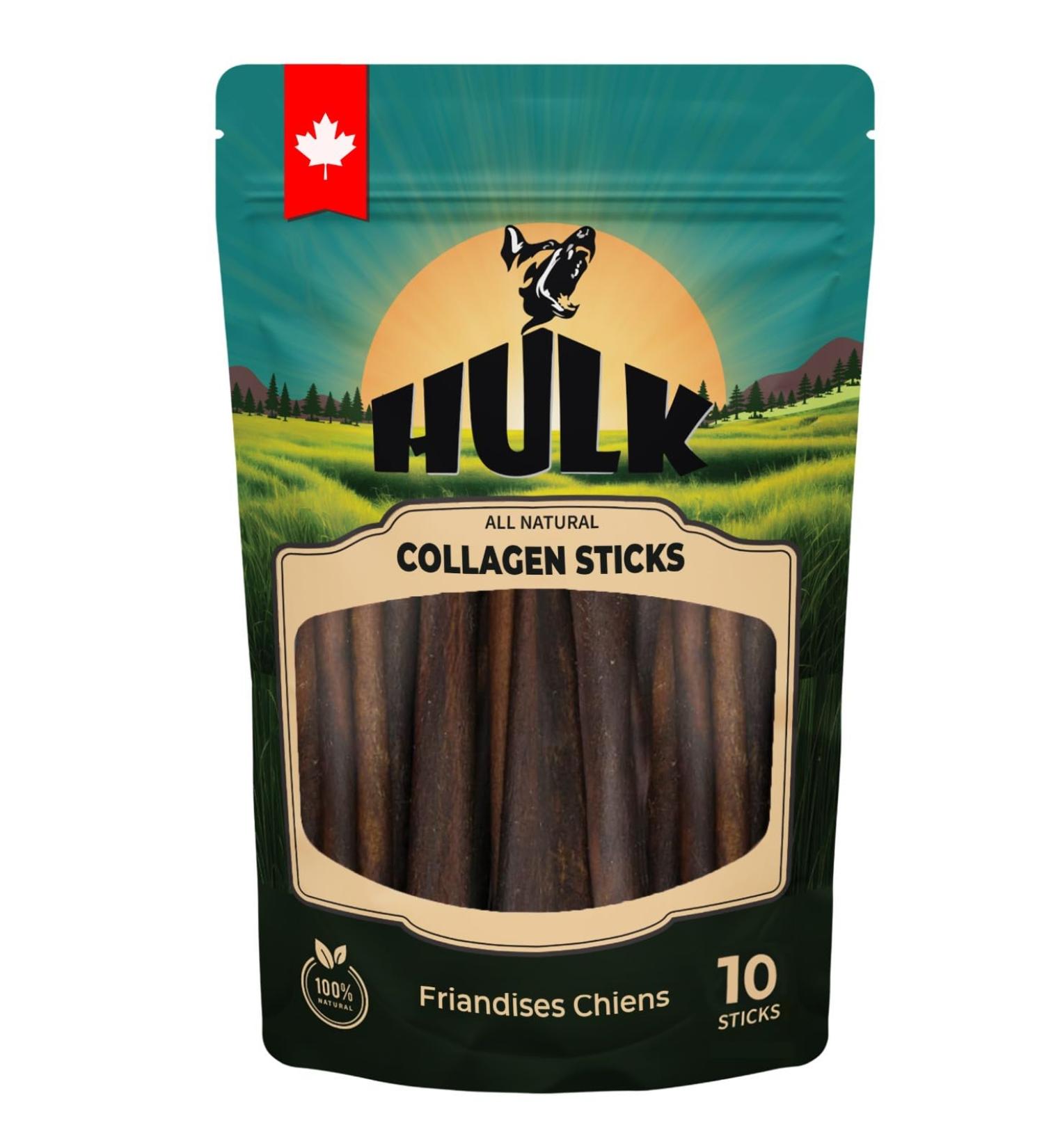 HULK Pet Products 6 Inch Collagen Sticks for Dogs (Pack of 10) -Odor Free Long Lasting Collagen Chews -Natural Collagen Sticks for Dogs -Low Fat High Protein Grain Free Canion Collagen Dog Treats