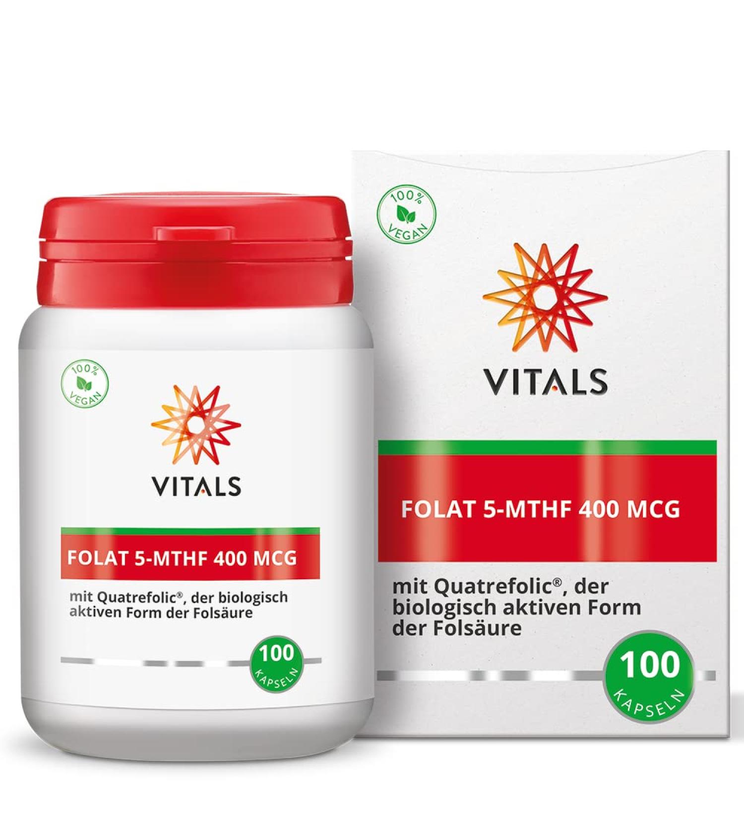 Vitals Folate 5-MTHF 400mcg - Vegan Folic Acid with Quatrefolic for Pregnancy - 100 Capsules - Buy Online on GoSupps.com