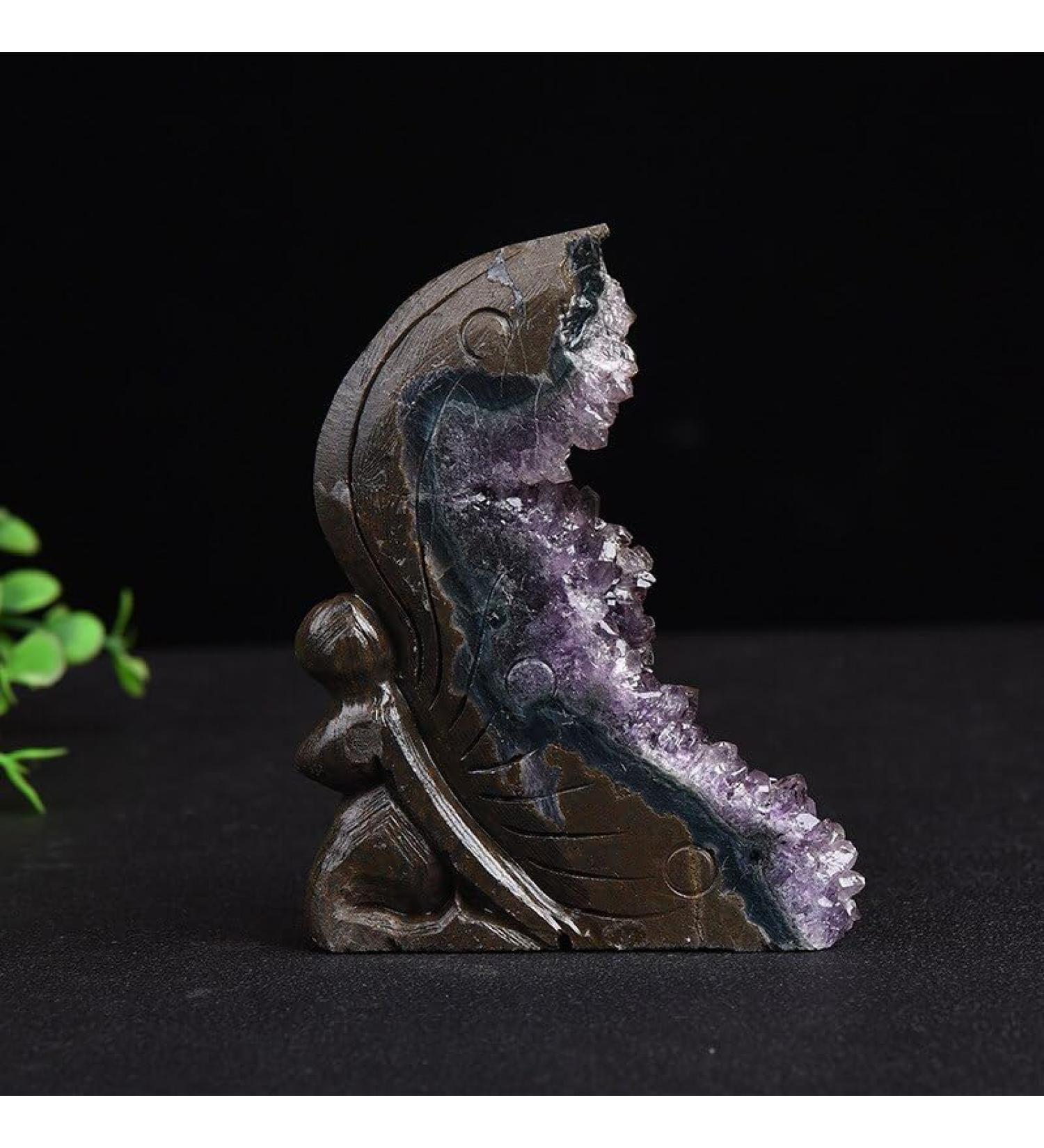 Natural Raw Amethyst Butterfly Girl Quartz Purple Crystal Cluster Stones Specimen Hand Carved Ornaments for Gifts - (Size: 8-10cm) - Buy Online on GoSupps.com