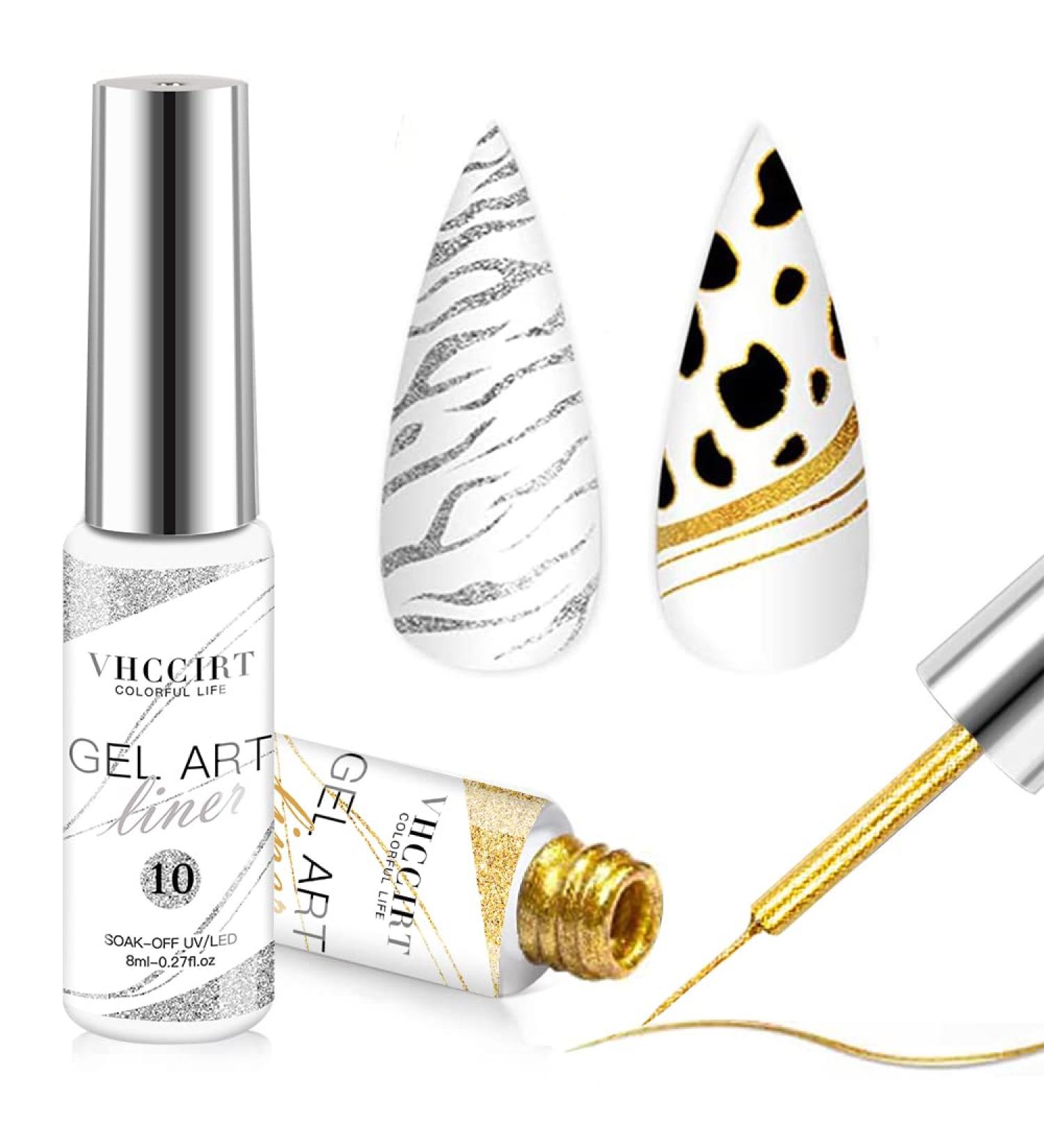 Gel Nail Polish Set - Metallic Gold & Silver Gel Liner Nail Art Kit for DIY Salon Fall/Winter Designs - Soak Off, Long Lasting - Perfect Gift for Women - 2 Pack - Buy Online on GoSupps.com