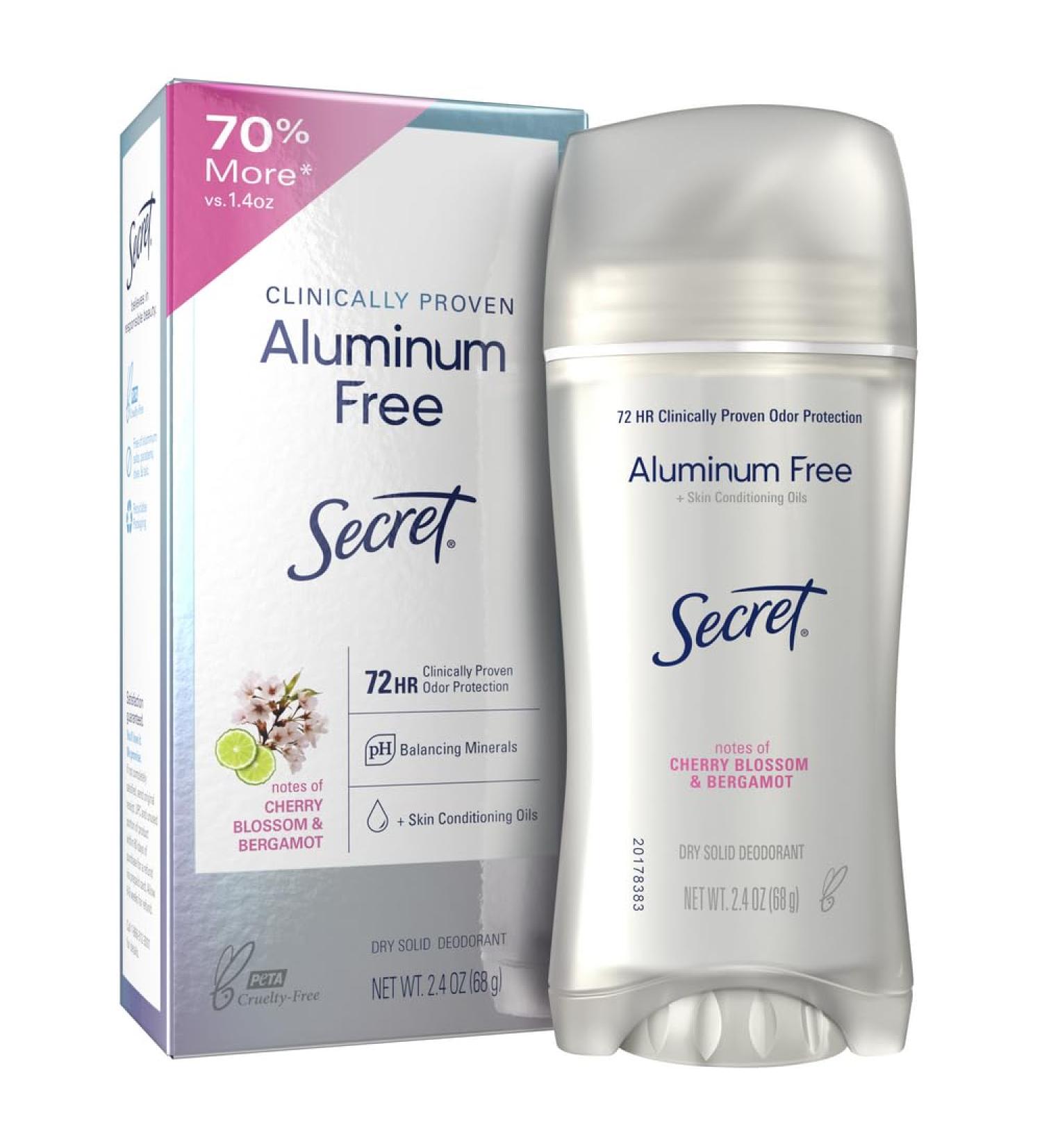 Secret Clinically Proven Aluminum Free Deodorant for Women Cherry Blossom & Bergamot Scent 2.4 oz Cherry Blossom & Bergamot 2.4 Ounce (Pack of 1) - Buy Online on GoSupps.com