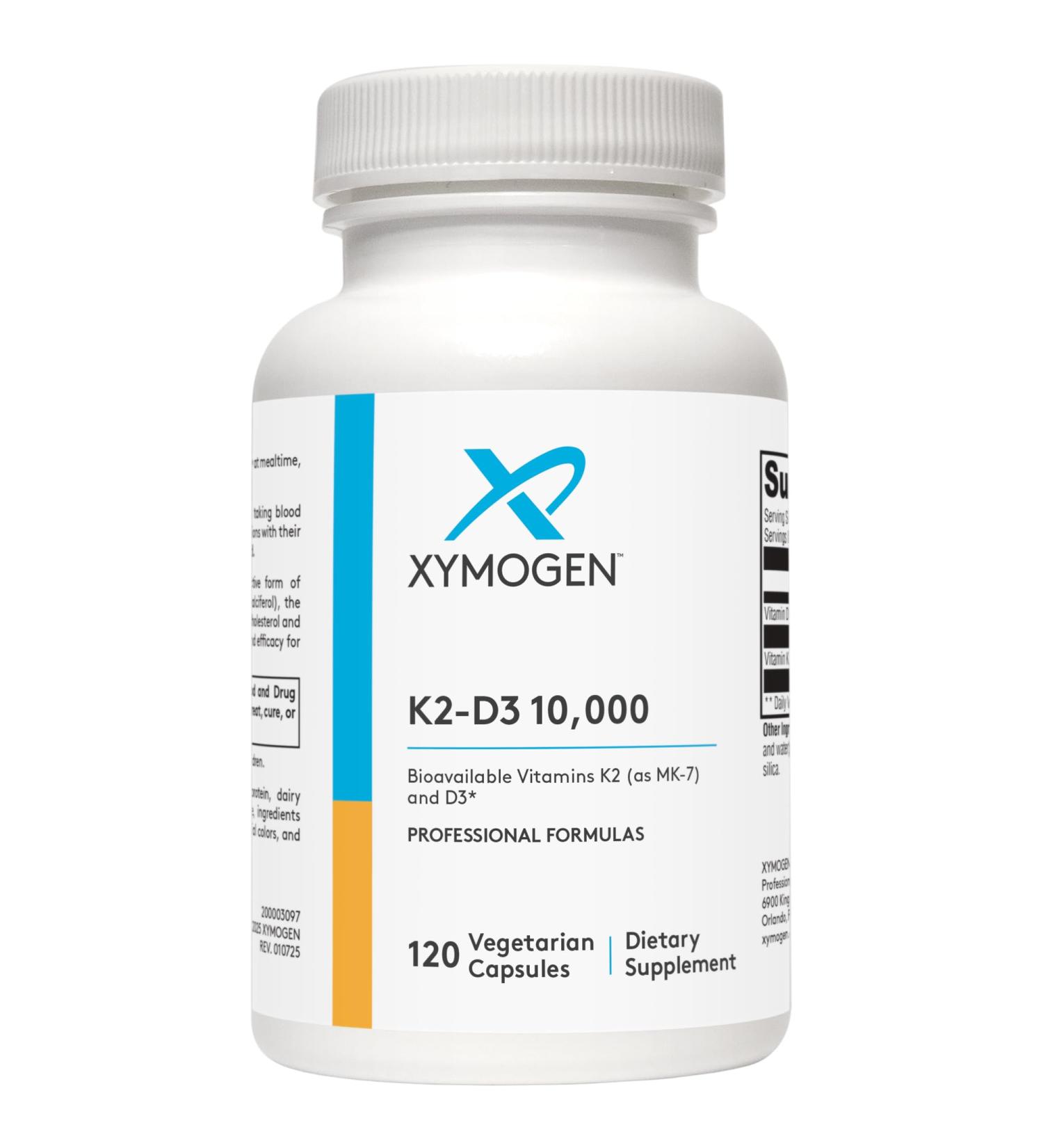 XYMOGEN K2-D3 10000 - Vitamin D3 K2 - Bioavailable Vitamin D 10,000 IU (Cholecalciferol) with MK-7 - Heart, Arterial, Bone Health + Immune Support Supplement (120 Capsules) - Buy Online on GoSupps.com