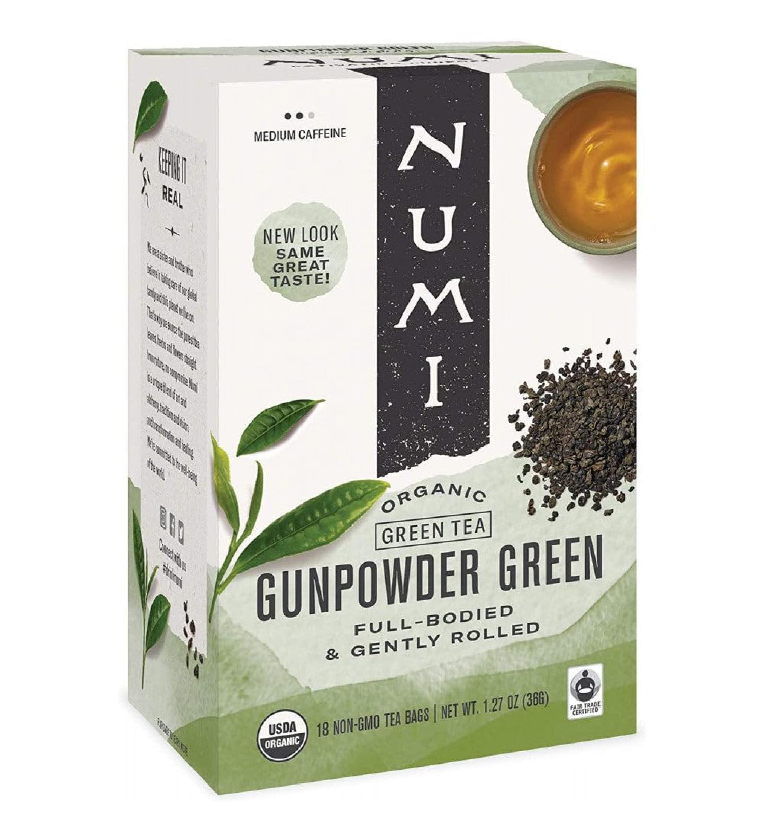 NUMI Certified Organic Fair Trade Gunpowder Green Tea Bags 18/ Pack (sold as 2 packs/case)