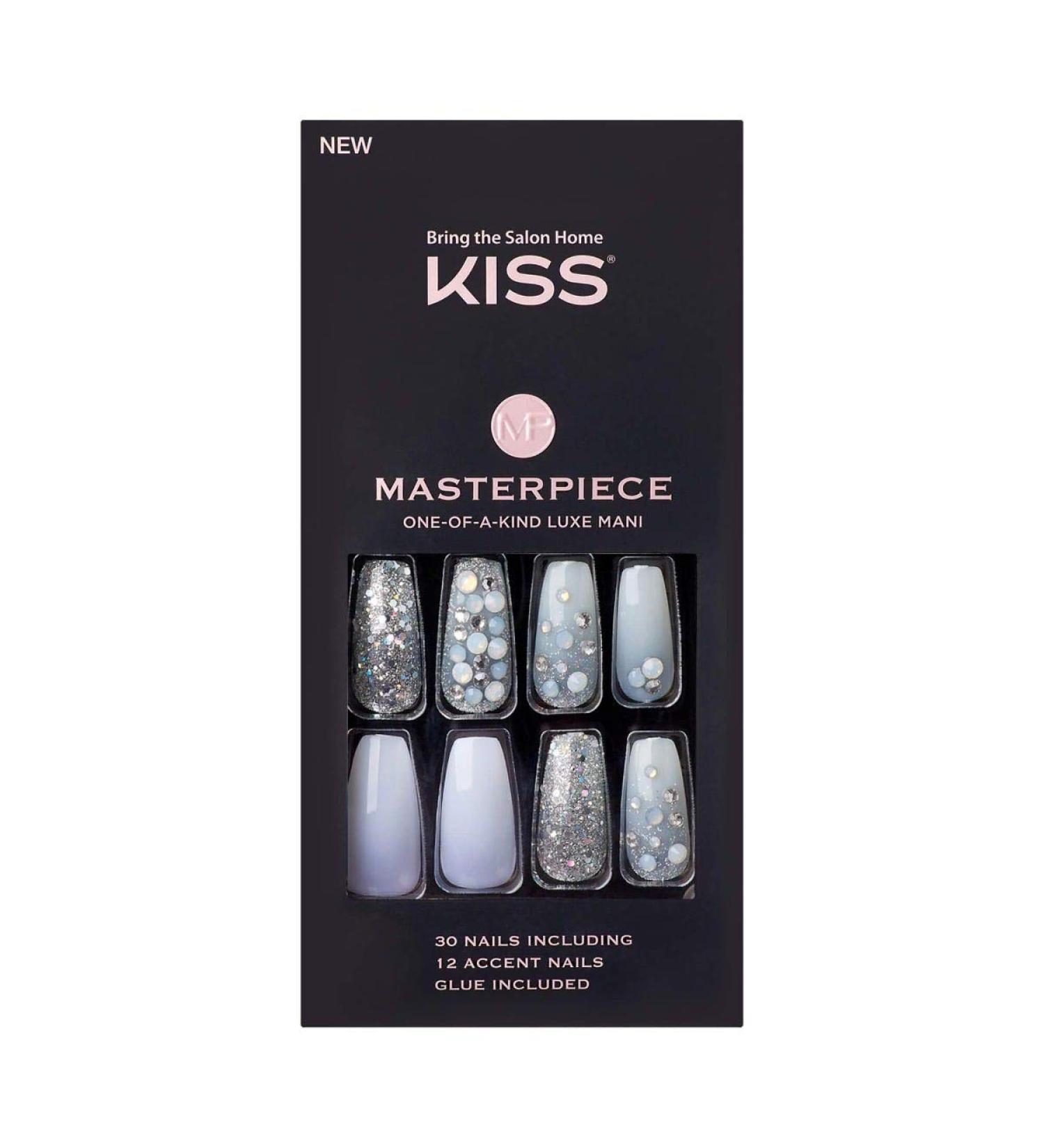 KISS One-Of-A-Kind Luxe Mani Long Acrylic Fake Nails Style No.1 Set with Pink Gel Glue & Accessories - 30 False Nails - Buy Online on GoSupps.com