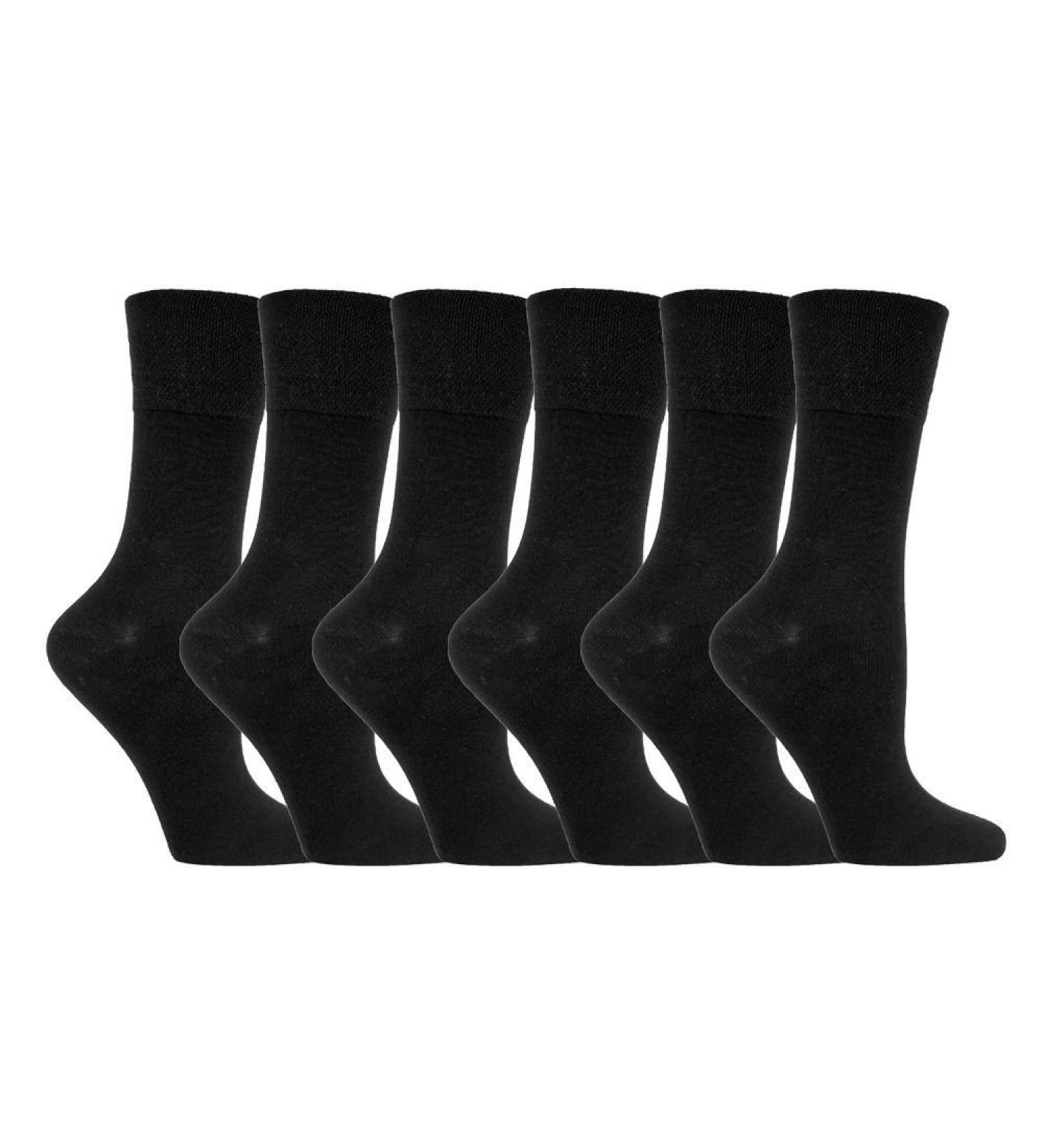 Sock Shop Women's 6 Pairs Sockshop Diabetic Gentle Grip Socks Shoe Size UK 4-8 EUR 37-42 Black