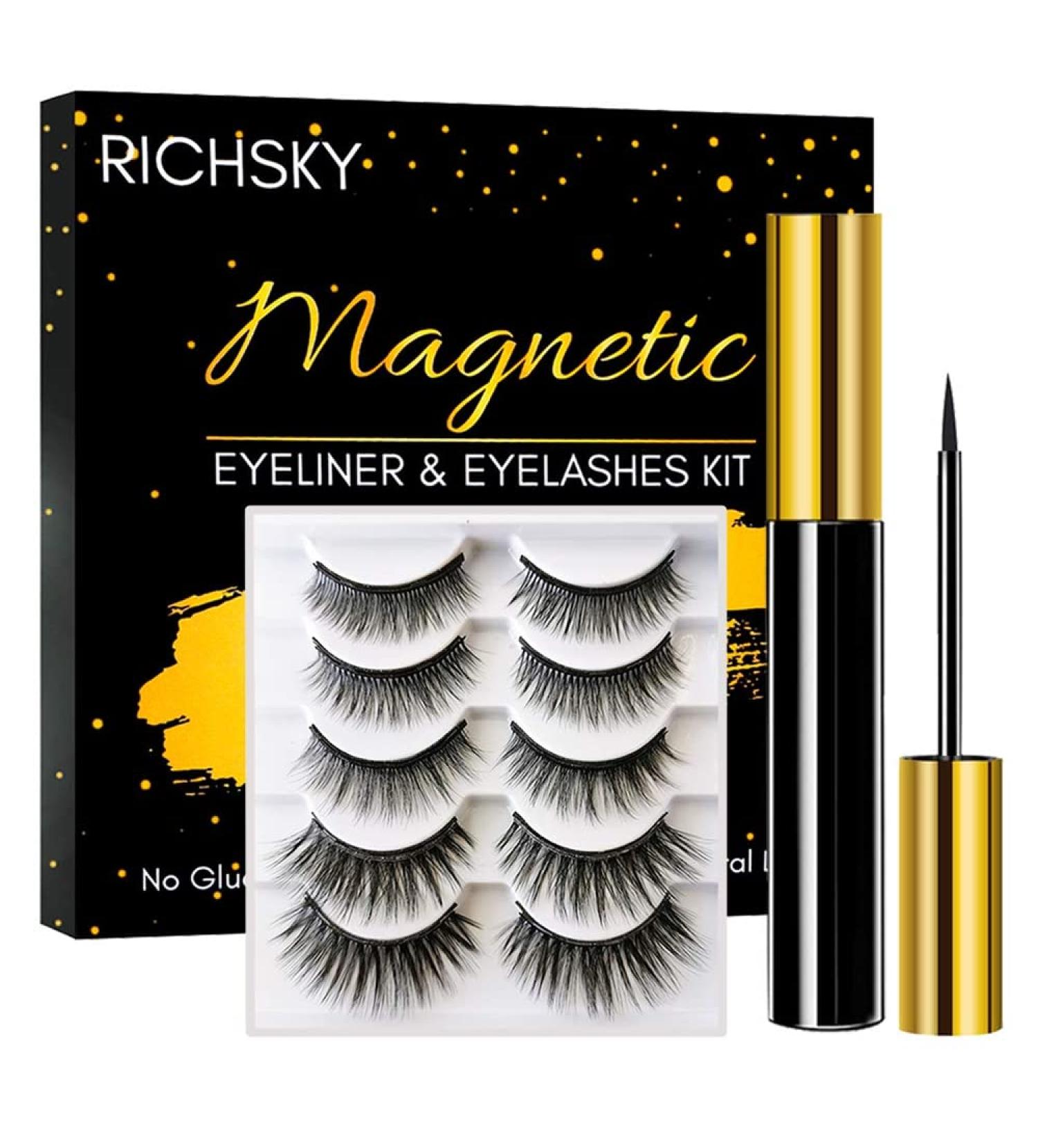 Richsky 3D Reusable Magnetic Eyelashes Set with Waterproof Eyeliner - 5 Pairs - Buy Online on GoSupps.com