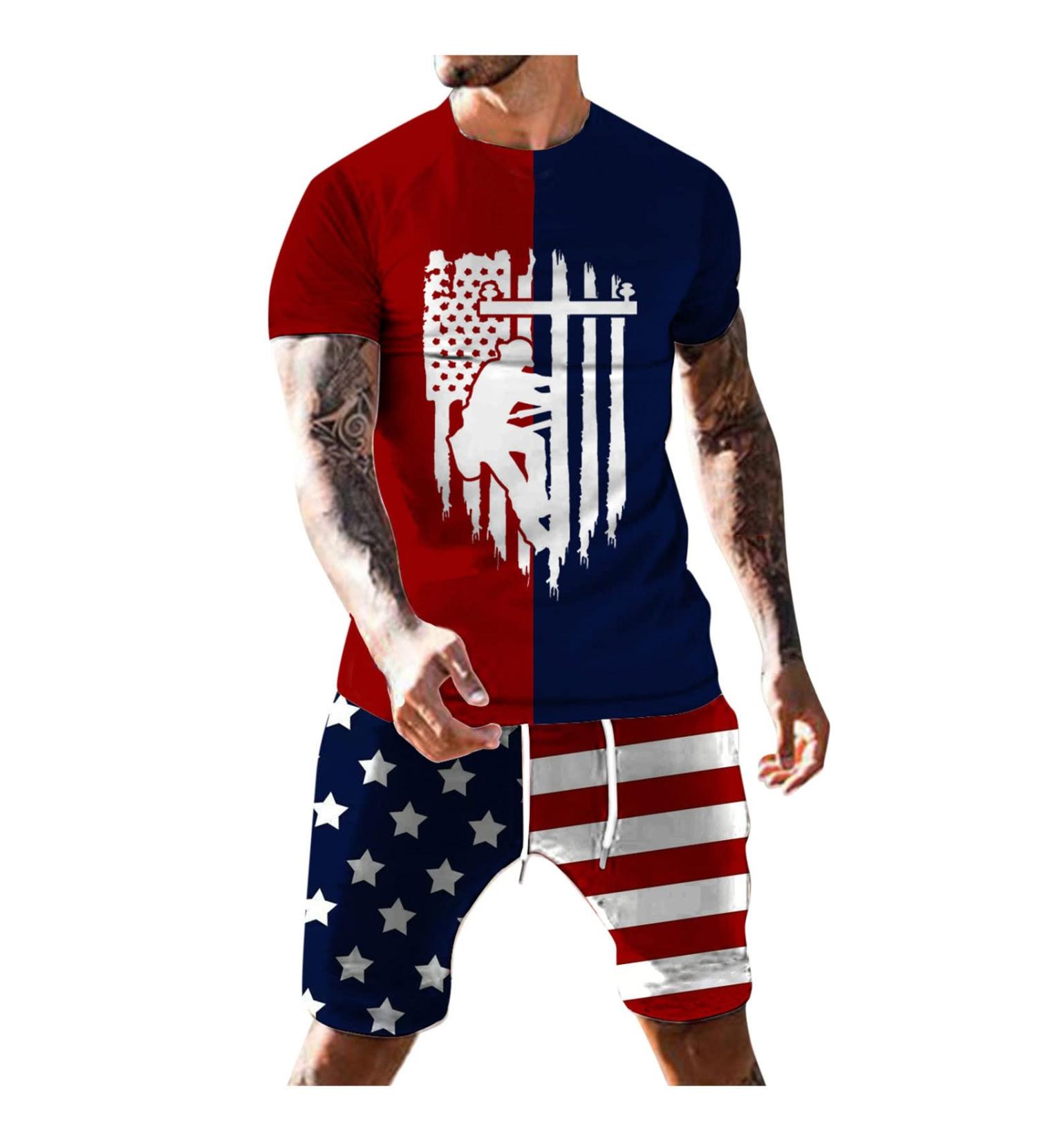 Men's Patriotic Style Red 2-Piece Summer Sport Set - XX-Large - Buy Online on GoSupps.com