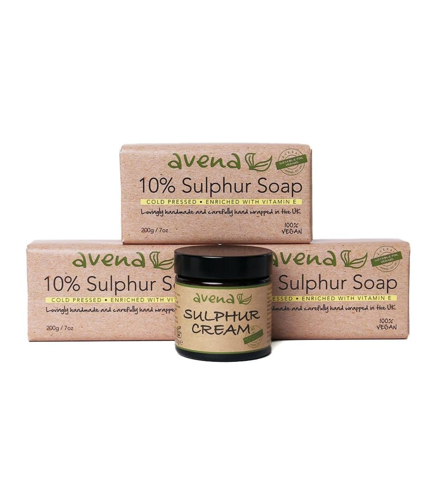 Avena Sulphur Soap & Avena Sulphur Cream Sulfur Ointment Skin Care For Acne Sulphur Ointment Sulfur Soap Large 200g Bar - Buy Online on GoSupps.com