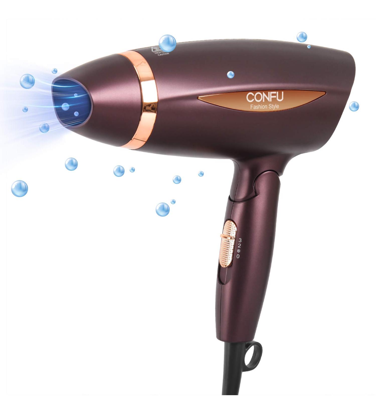 Ionic Portable Folding Hair Dryer - CONFU 1600W Ceramic Tourmaline Blow Dryer for Home & Travel - Compact & Lightweight | Safe for Pregnancy & Kids (Brown - Buy Online on GoSupps.com