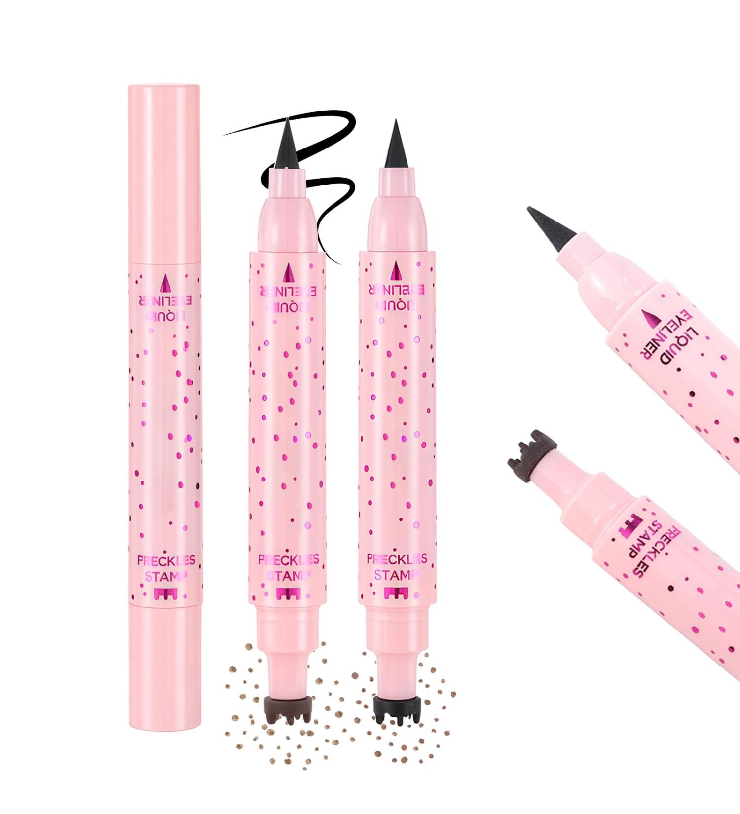  Prreal Freckle 2 in 1 Eyeliner Pen Freckle Stamp and Black Liquid Eyeliner Waterproof Natural Lifelike Freckles Makeup Soft Sopt Pen Magic False Freckles 01 Light Brown + 03 Dark Brown - Buy Online on GoSupps.com