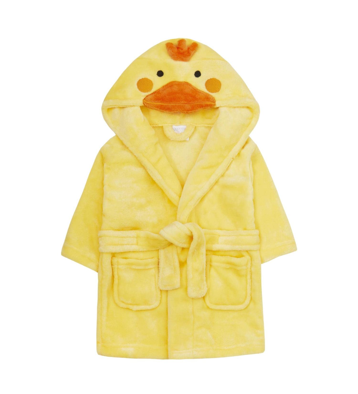 Baby Boy Girl Yellow Duck Novelty Dressing Gown 0-6 Months | Plush Fleece Velvet Soft Cosy Robe for Warmth and Comfort - Buy Online on GoSupps.com