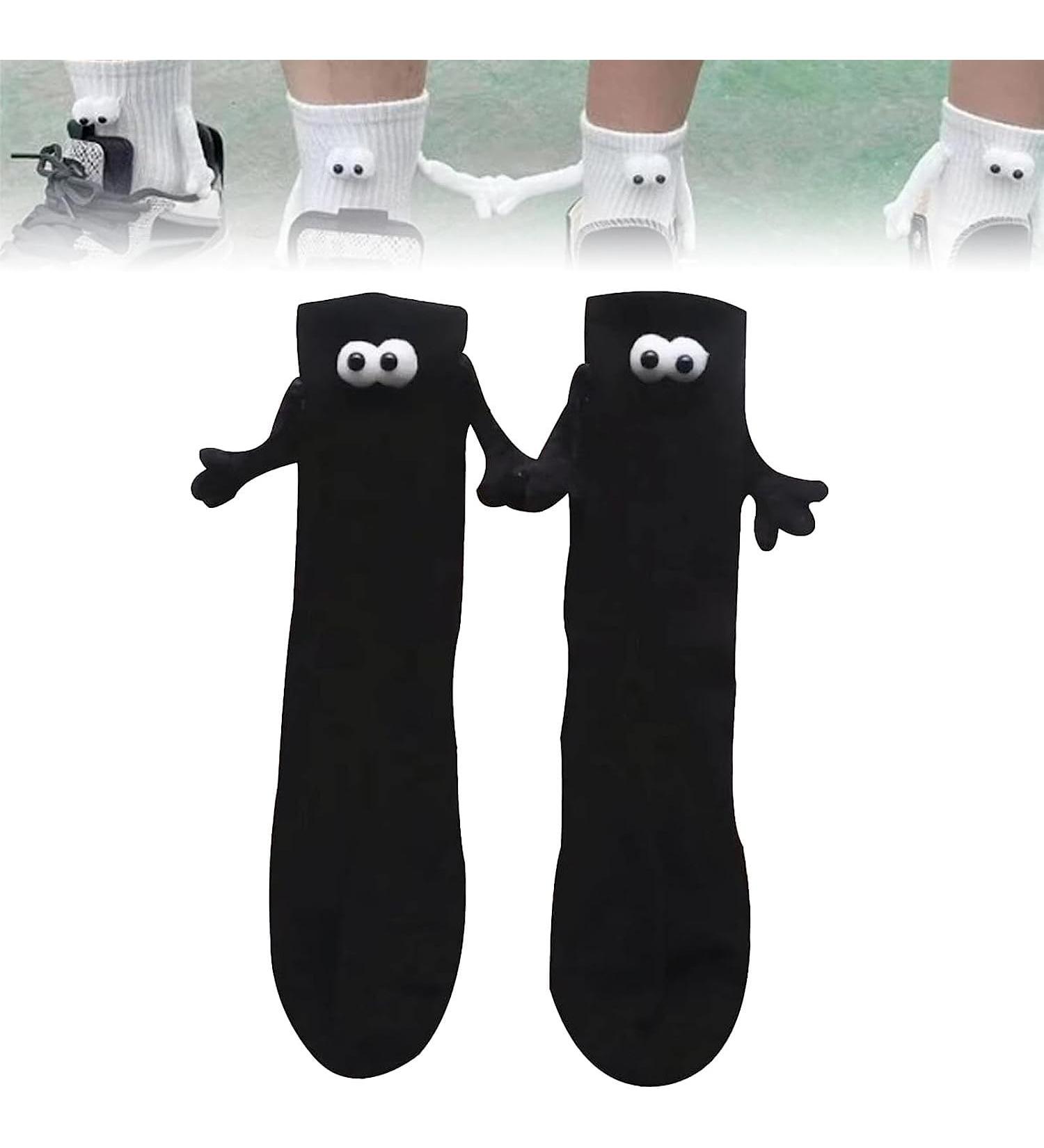 VVZZL Funny Magnetic Suction 3D Doll Couple Socks - Couple Holding Hands Novelty Unisex Socks (2 Pairs, Black) - Buy Online on GoSupps.com