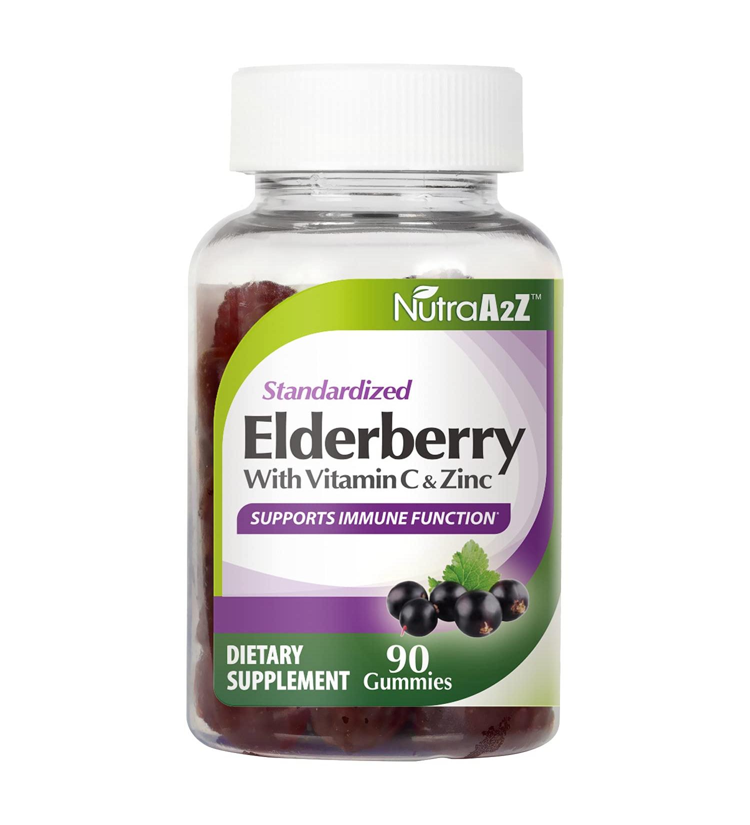NutraA2Z Elderberry Gummy 150mg - 90 Vegetarian/Vegan Gummies-with Vitamin C & Zinc-Supports Immune System Healthy Skin & Metabolism - Buy Online on GoSupps.com