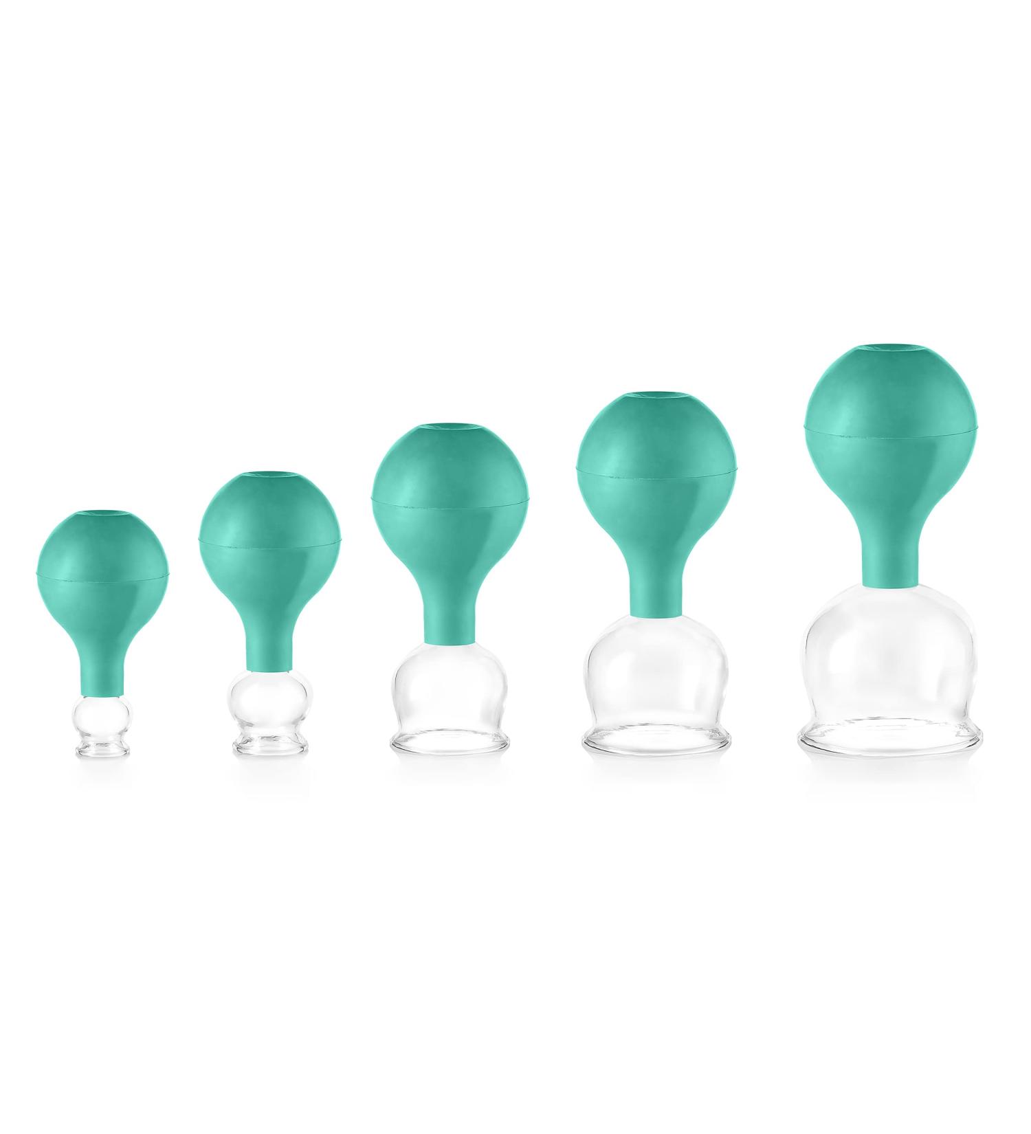 Pulox Cupping Glass Set of 5 - Real Glass Suction Cups (25mm 32mm 40mm 52mm 62mm) - Green | International Shipping Available - Buy Online on GoSupps.com