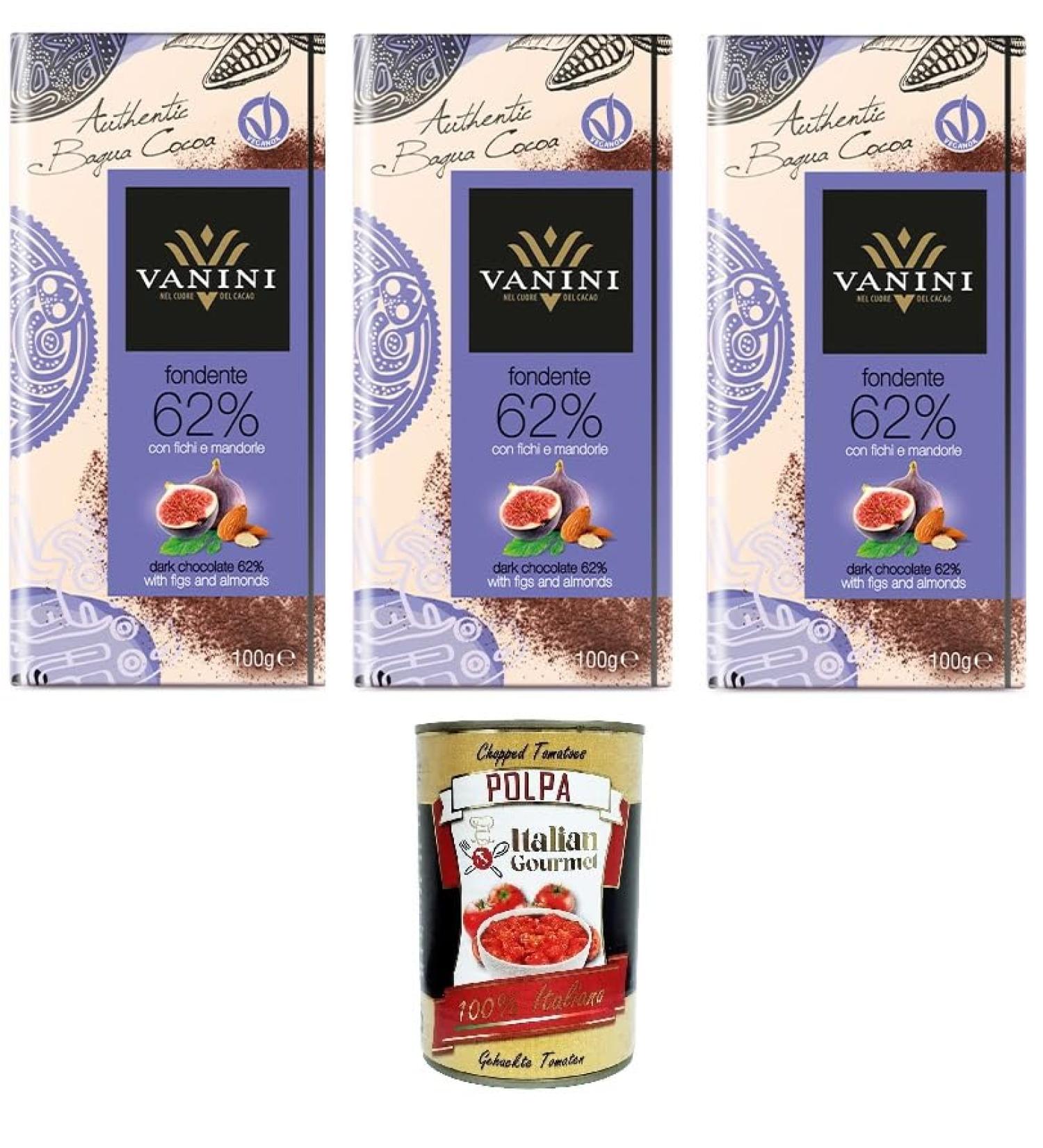  Italian Gourmet E.R. Vanini Dark Bar 62% Bagua with figs and almonds 100g + Italian gourmet polpa 400g - Buy Online on GoSupps.com