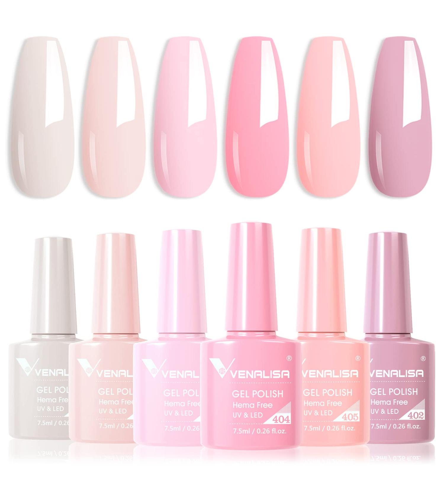 VENALISA Hema-Free Pink Gel Nail Polish Set - 6 Popular Nude Pink Colors | Soak Off LED Nail Lamp Light Manicure Kit for Women & Girls - DIY Salon Gifts (6pcs) - Buy Online on GoSupps.com