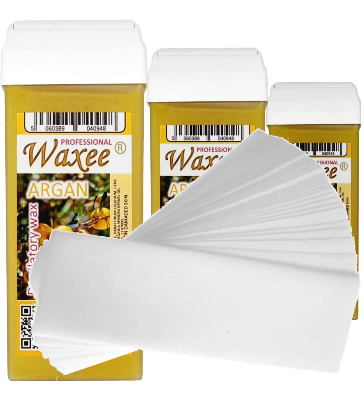 3 x 100ml roll on roller wax cartridge Argan+ 50 waxing strips-