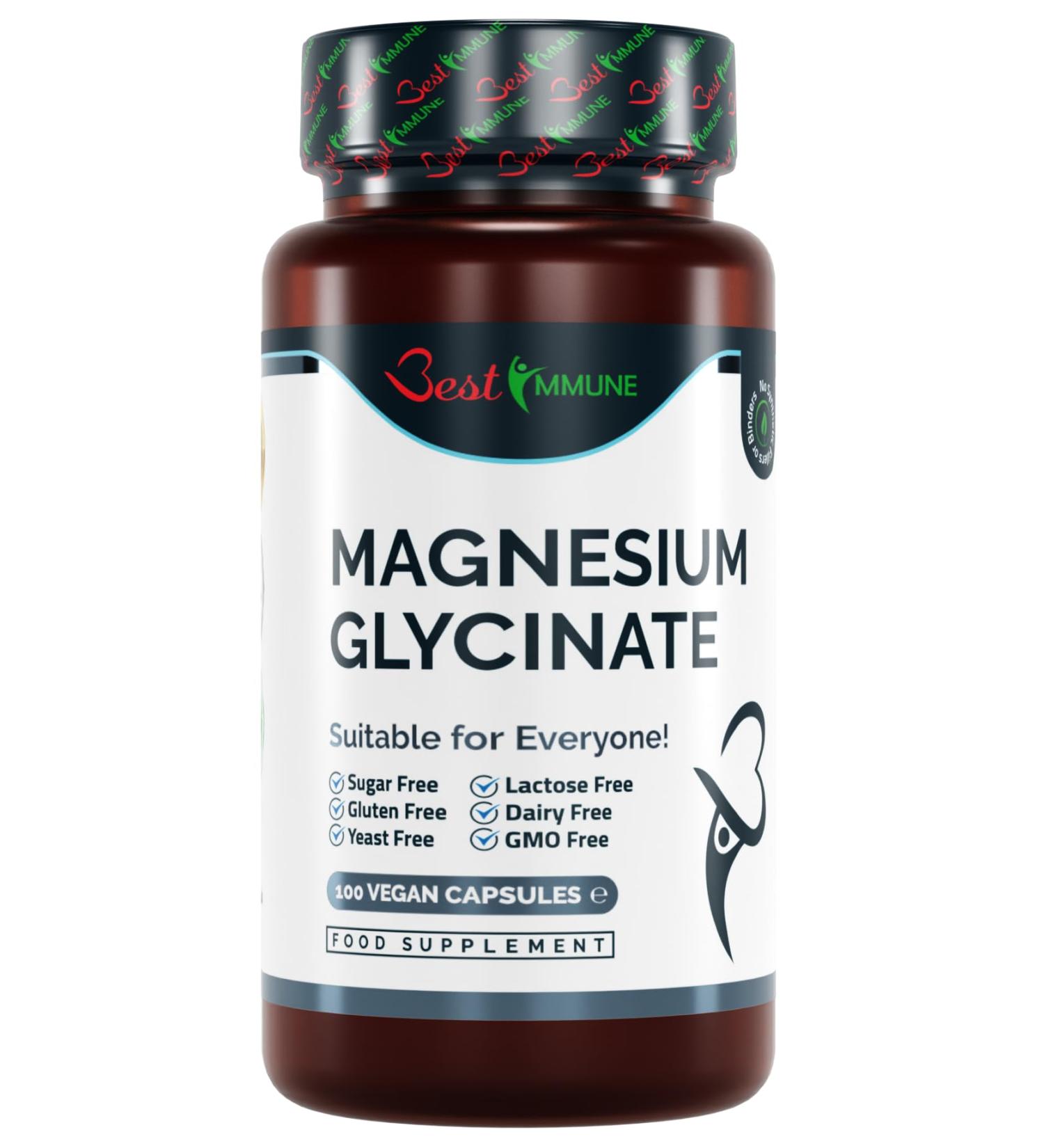 Premium Quality Natural Magnesium Glycinate 500mg Vegan Capsules - 100 Count - Highest Bioavailability - Unflavoured - Buy Online on GoSupps.com
