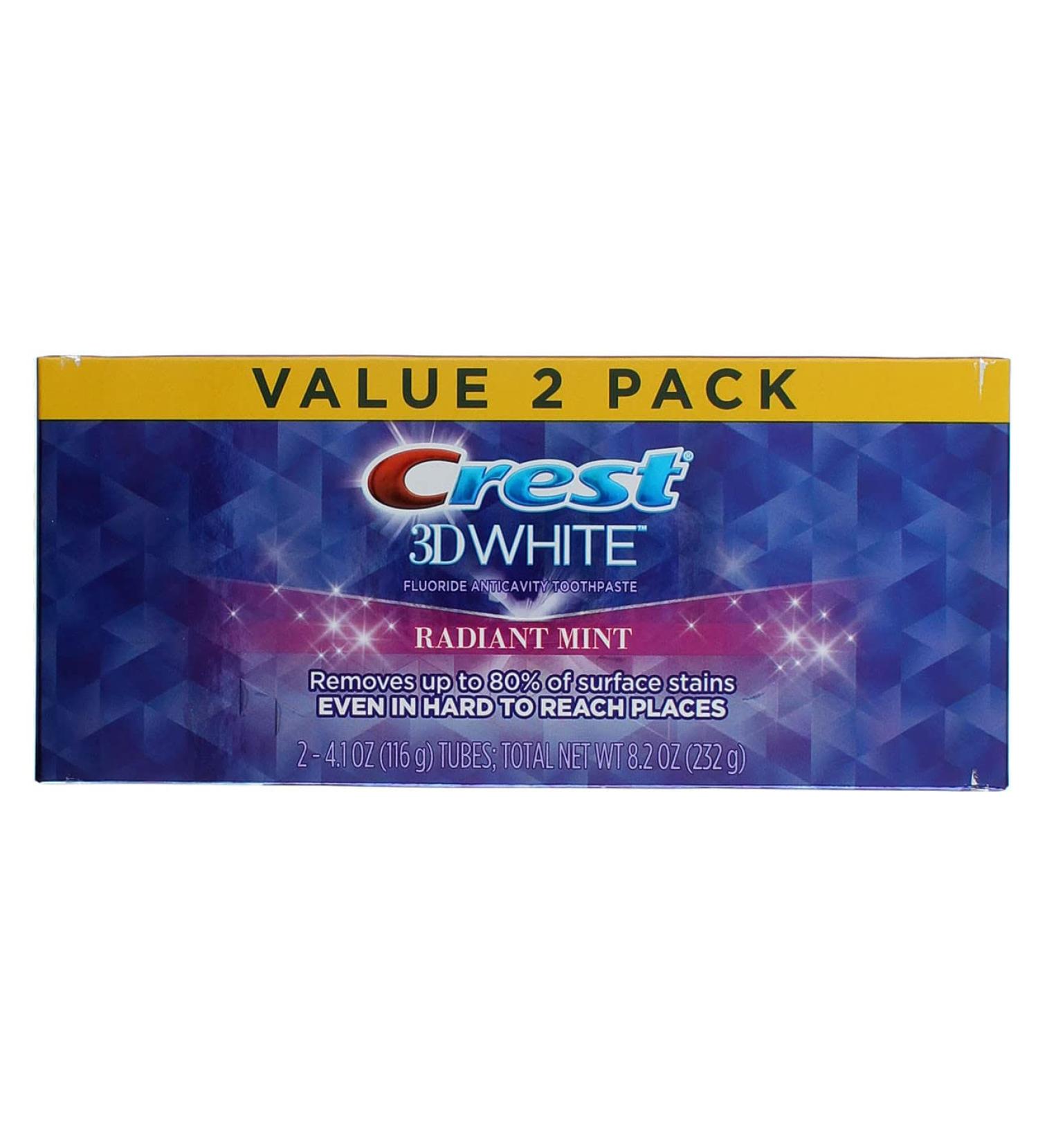 Crest 3D White Fluoride Toothpaste 2 Pack - Radiant Mint, 4.1 oz Each - Buy Online on GoSupps.com