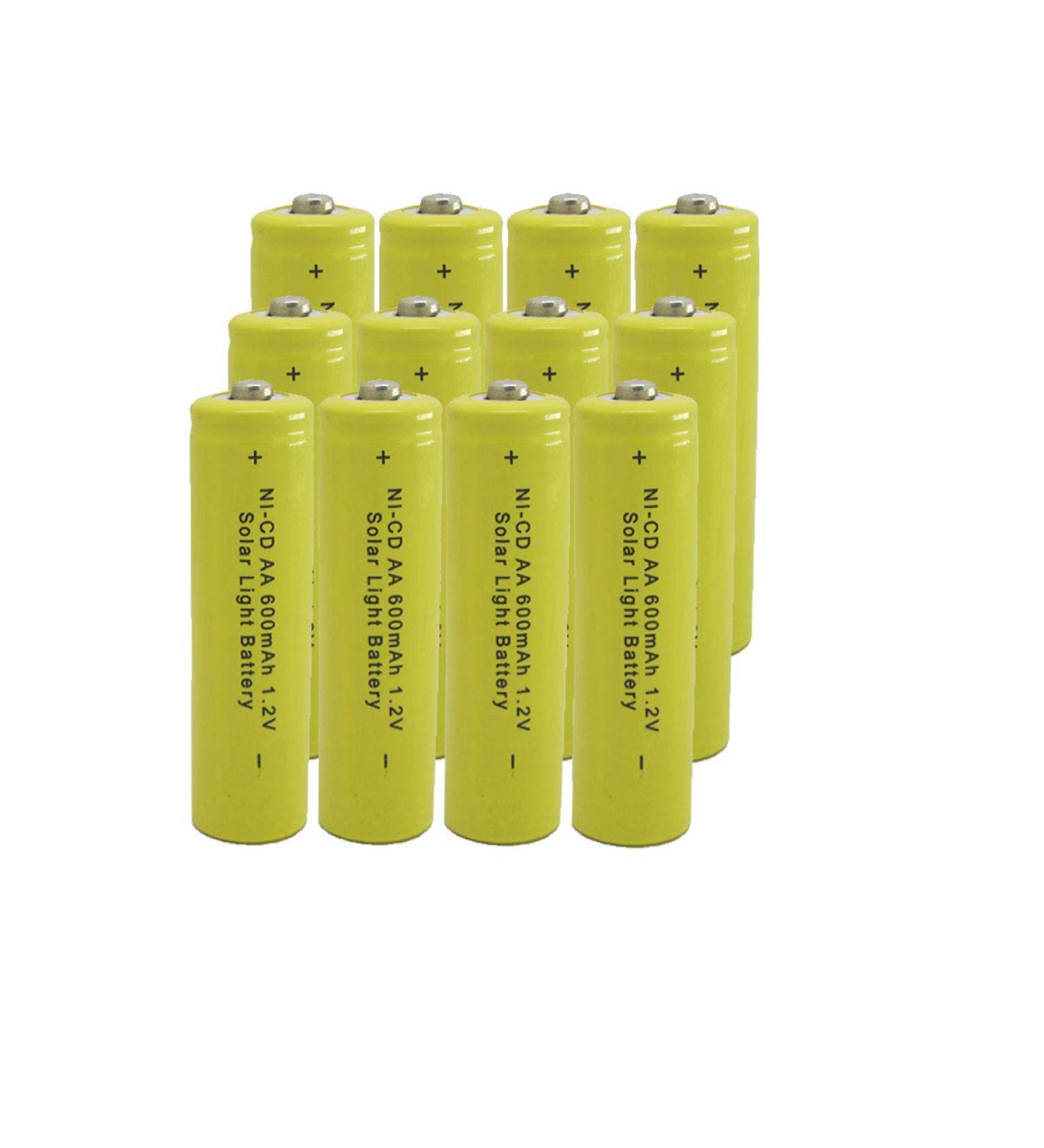 Solar Light AA Ni-CD 600mAh 1.2V Rechargeable Batteries AA Rechargeable Batteries for Solar Lights Solar Lamp(Pack of 12) 1 Count (Pack of 12)