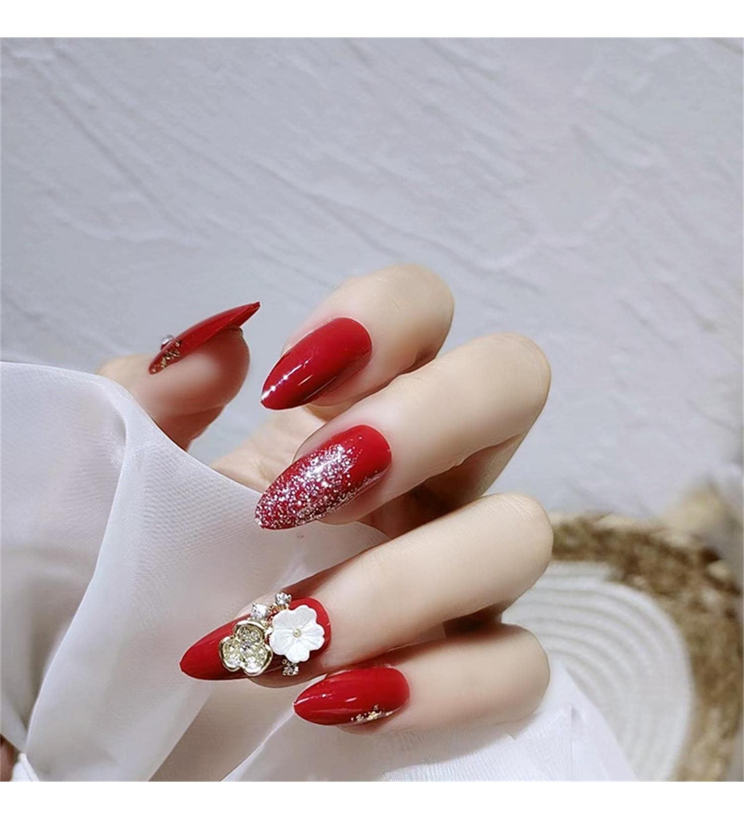 Press on Nails Long Fake Nails 24Pcs Shiny Red False fingernail with Self-Adhesive Jelly Nail Glue Tabs Press On False Nails - Buy Online on GoSupps.com