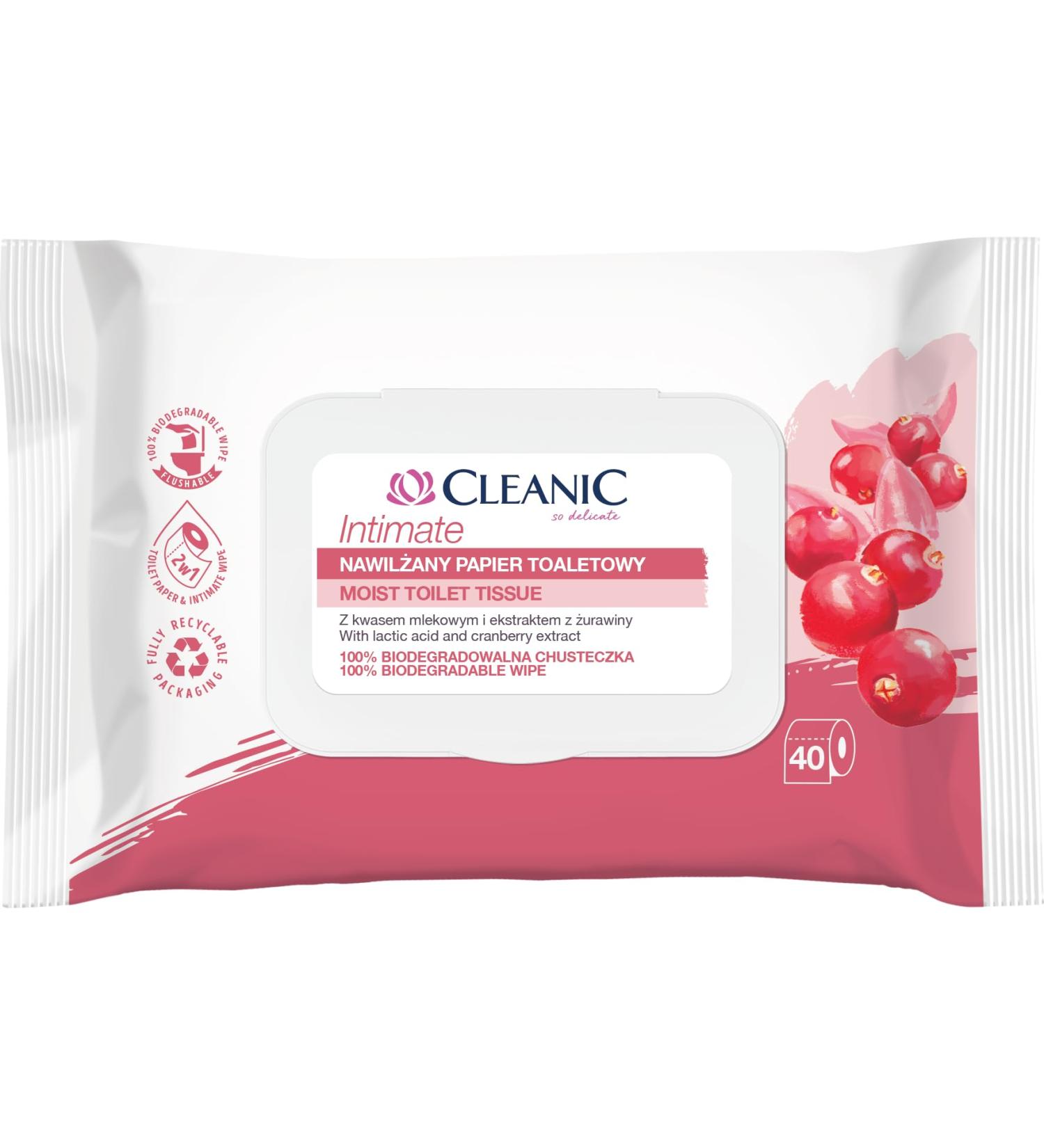 Cleanic Intimate Wet Toilet Paper - Flushing Cranberry Extract & Prebiotic 40 Pieces - Refresh & Cleanse Your Intimate Area - Buy Online on GoSupps.com