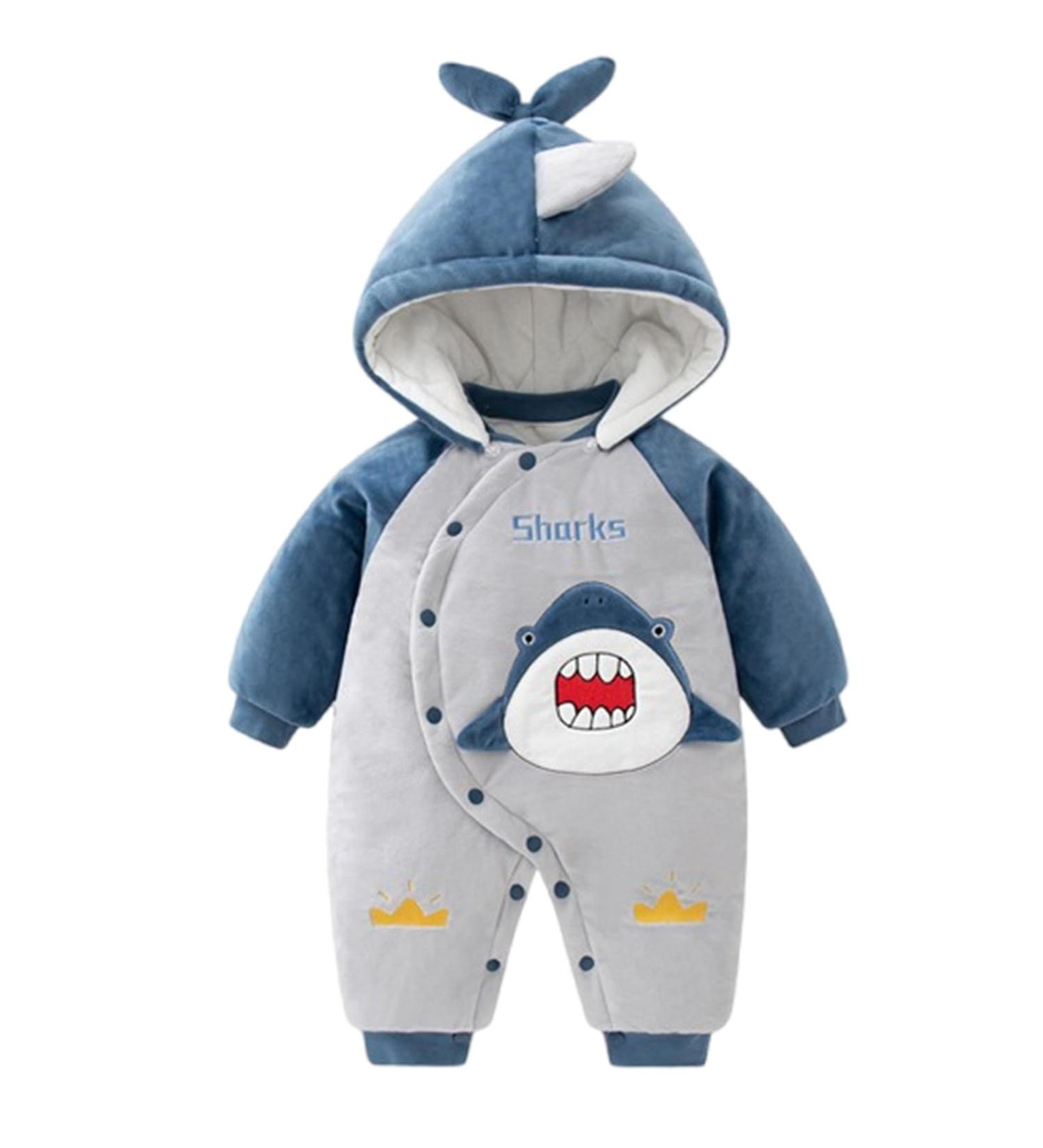 Vine Baby Hooded Romper - Cotton Thicken Jumpsuit Outwear for Boys & Girls - 12 Months, Blue - Buy Online on GoSupps.com