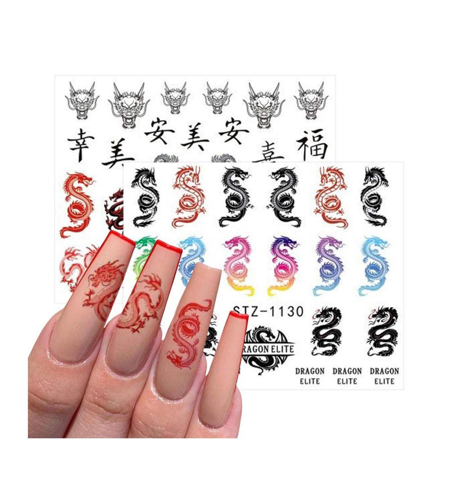 8Sheets 3D Chinese Dragon and Phoenix Nail Art Stickers - DIY Manicure Decoration - Buy Online on GoSupps.com