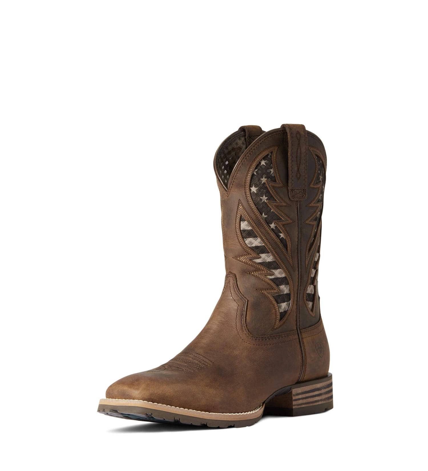 ARIAT Men's Hybrid Venttek Western Boot 9.5 Distressed Brown/American Flag