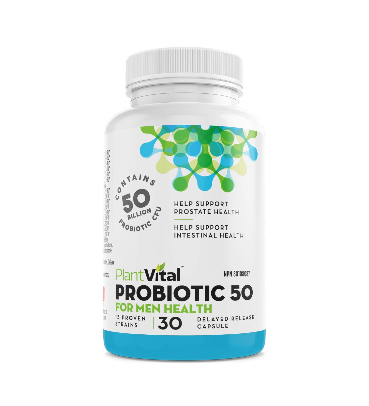 PlantVital Probiotic Supplement for Men - 50 Billion CFUs 15 Strains Probiotics for Men - Supports Prostate Digestive and Gut Health - 1 Month Supply 30 Capsules 30 count (Pack of 1) - Buy Online on GoSupps.com