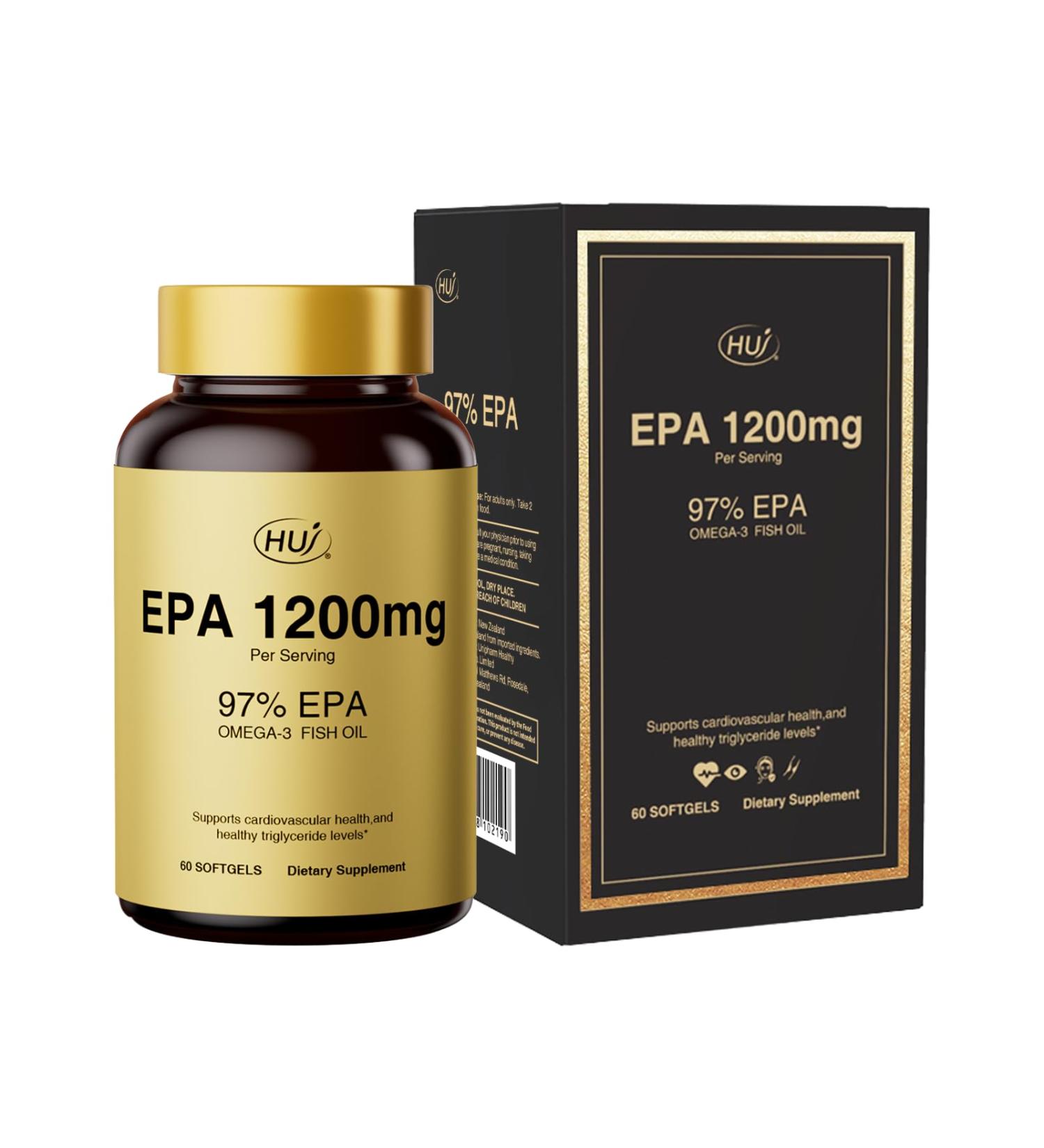 HUJ 97% EPA Omega-3 Fish Oil - 1200mg EPA Fish Oil Wild-Caught Sustainably Sourced - Suppprts Cardiovascular Health & Healthy Triglyceride lewels* - 60 Softgels - Buy Online on GoSupps.com