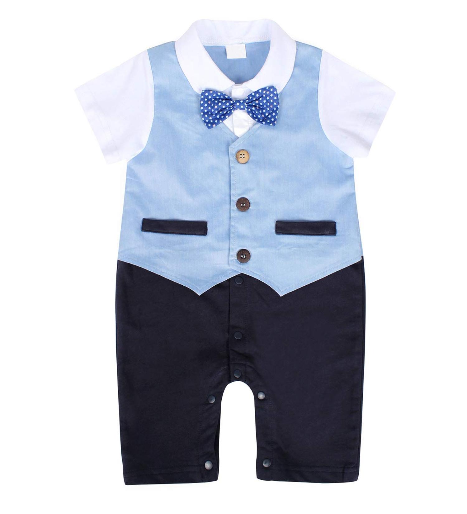 AmzBarley Baby Boys Blue Tuxedo Rompers | Gentleman Outfit with Shirt, Pants, Vest, and Bowtie | Kids Formal Suit for Birthday and Parties | 18-24 Months - Buy Online on GoSupps.com