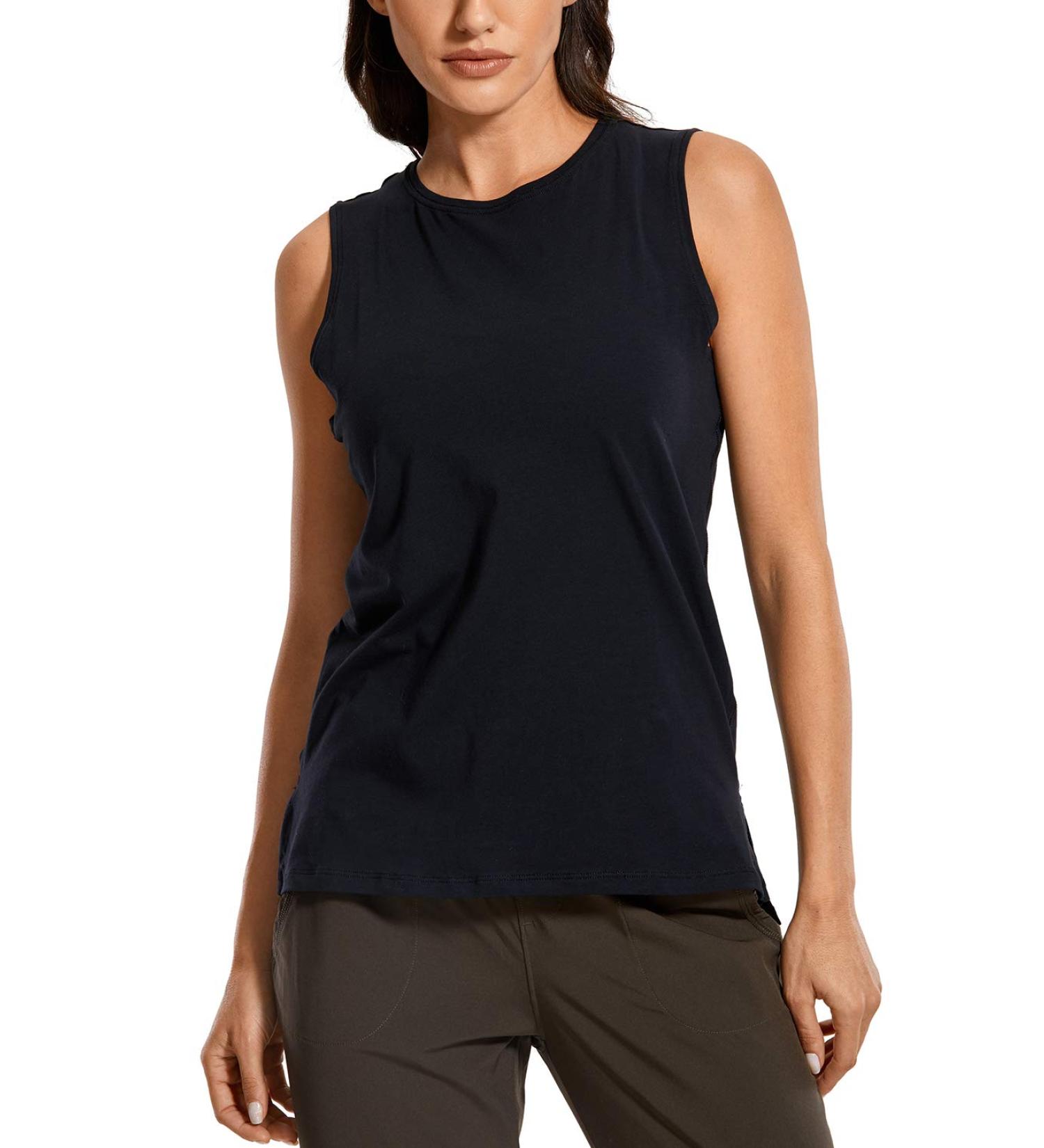 CRZ YOGA Women's Pima Cotton Workout Tank Top - Sleeveless Muscle Tank, Black - Medium - Buy Online on GoSupps.com