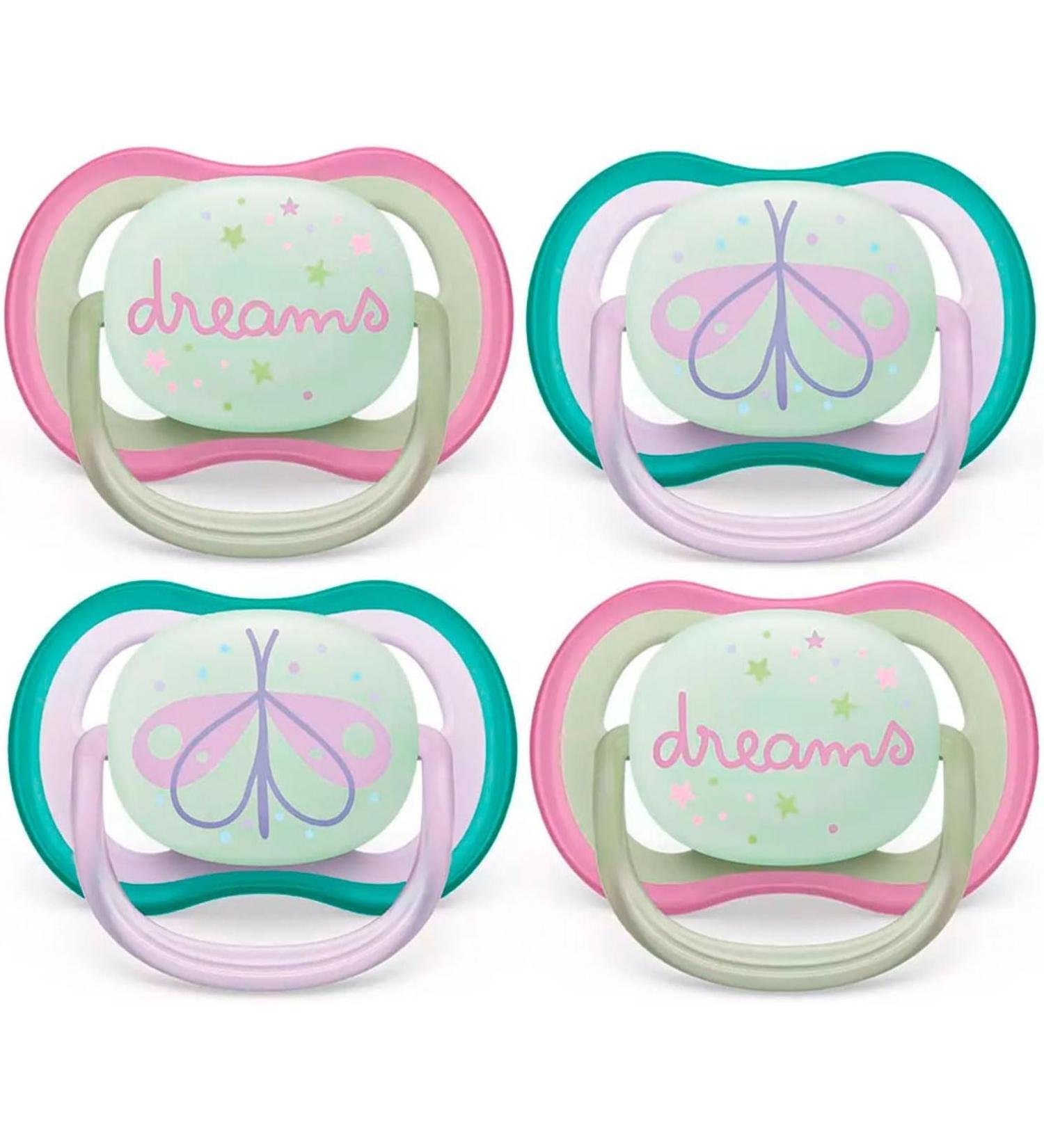 Philips Avent Ultra Air Night Pacifiers for Babies 0-6 Months | 4-Pack with Transport & Sterilization Box - Safe & Comfortable - Buy Online on GoSupps.com