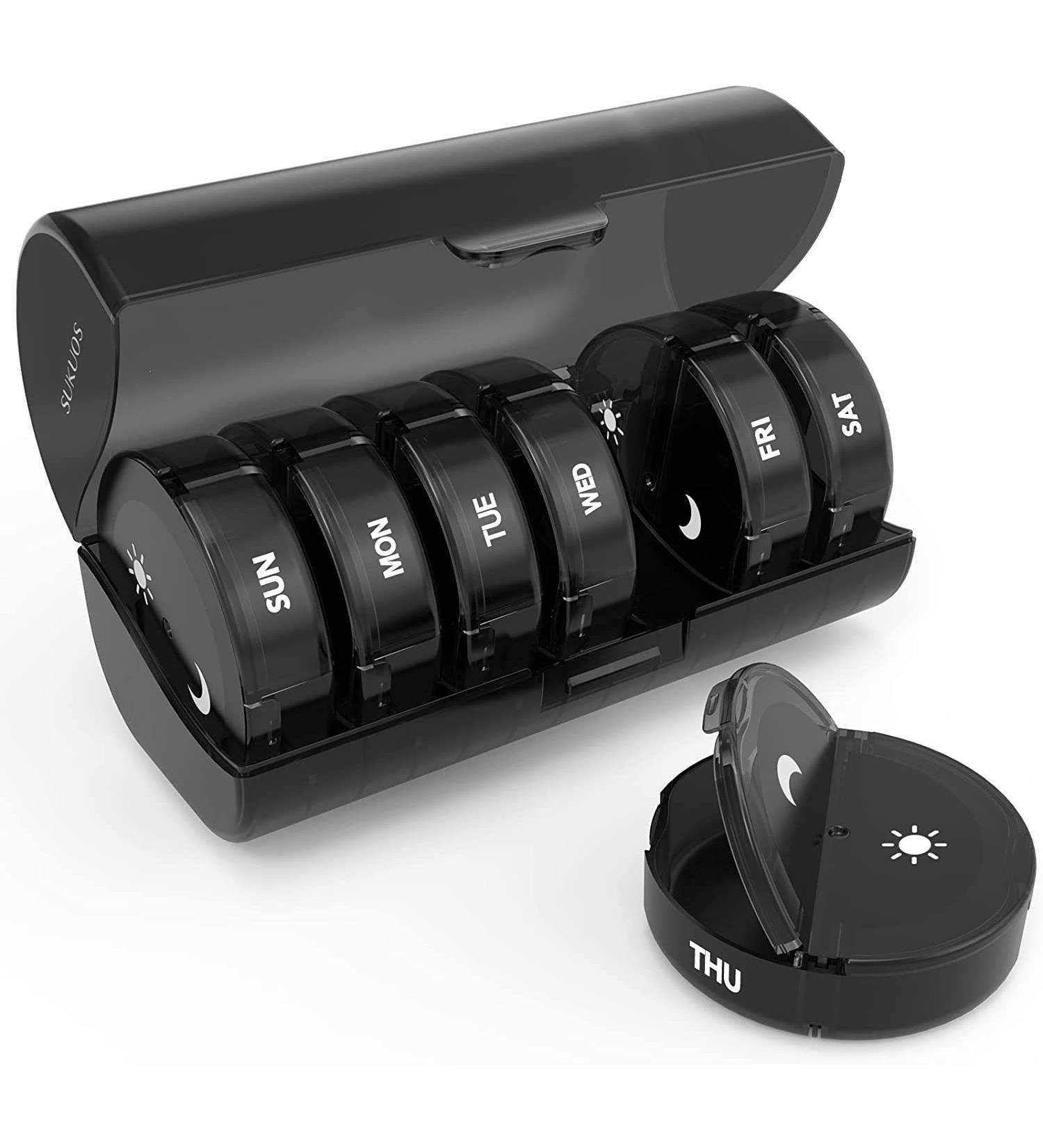 Weekly Pill Organizer - 7 Day Travel Case for Vitamins Supplements & Fish Oil - BPA Free Easy to Clean Solid Black - Buy Online on GoSupps.com