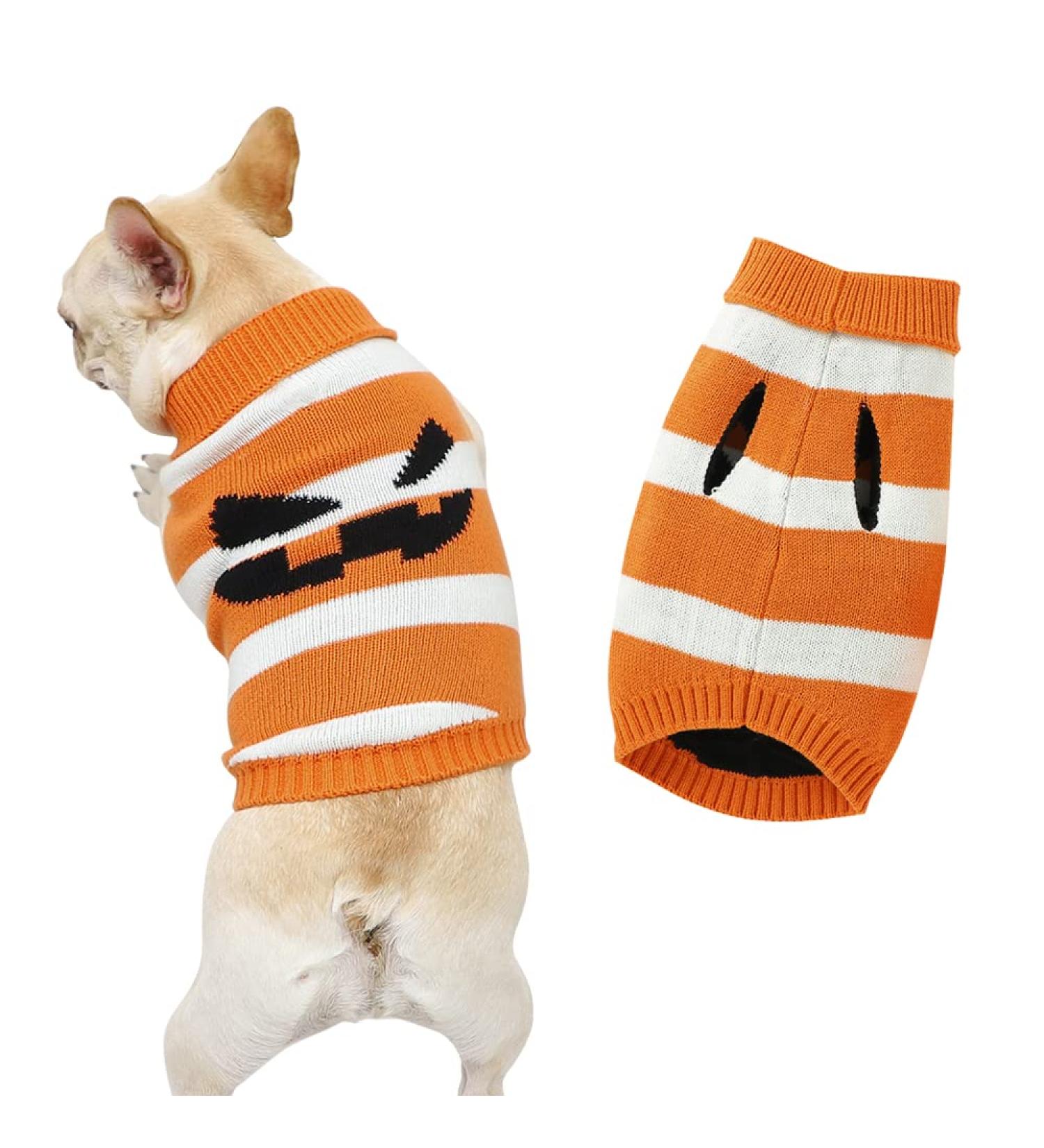 Round Neck Dog Sweater for Small Dogs | Cute & Warm Soft Pet Clothes - Orange S (82W928) - Buy Online on GoSupps.com
