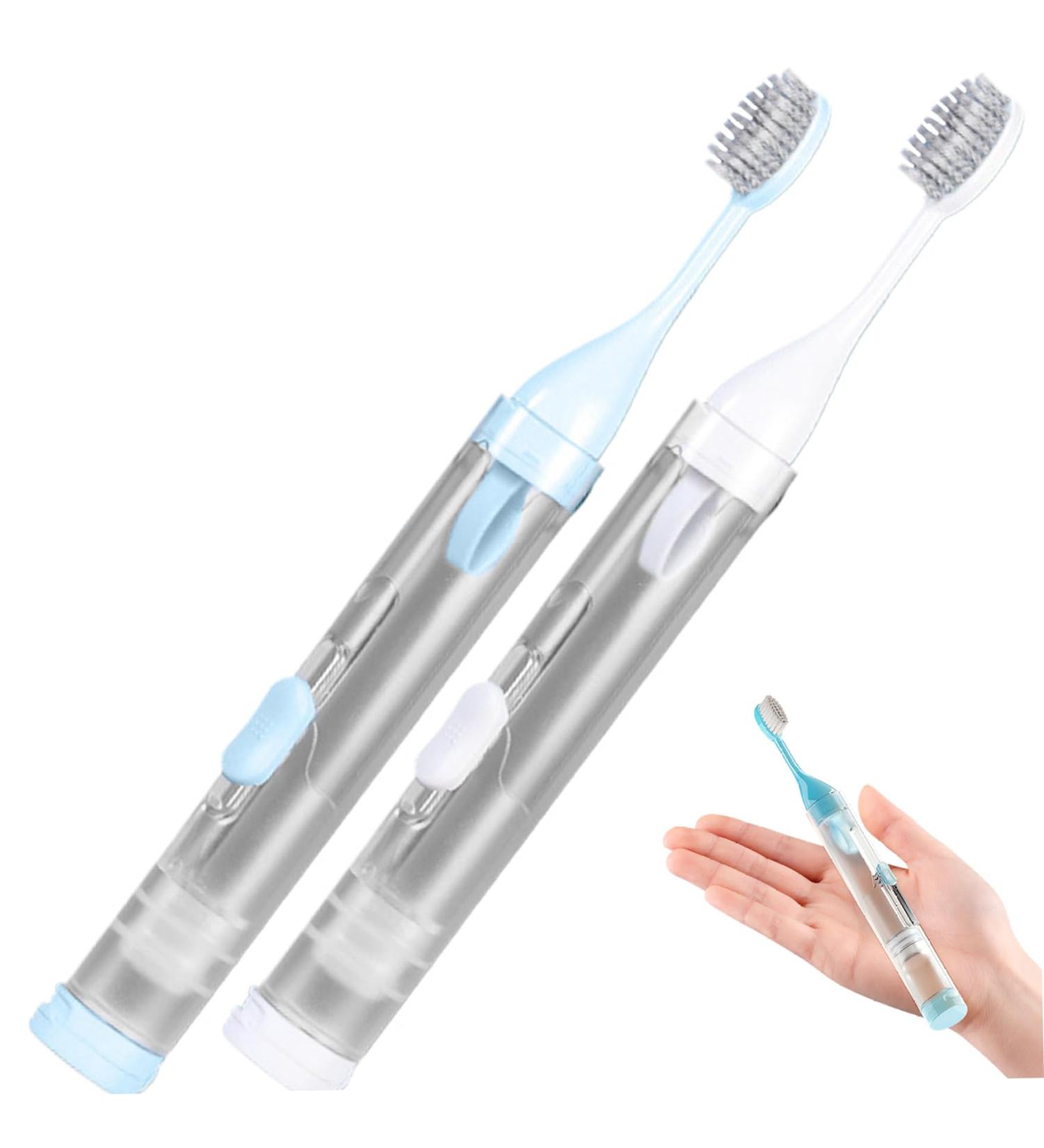 Travel Toothbrush Set - 2pcs 3-in-1 Toothbrush Kit with Refillable Toothpaste & Travel Case - Portable Soft Bristles for Travel Camping School & Business Trips - Buy Online on GoSupps.com