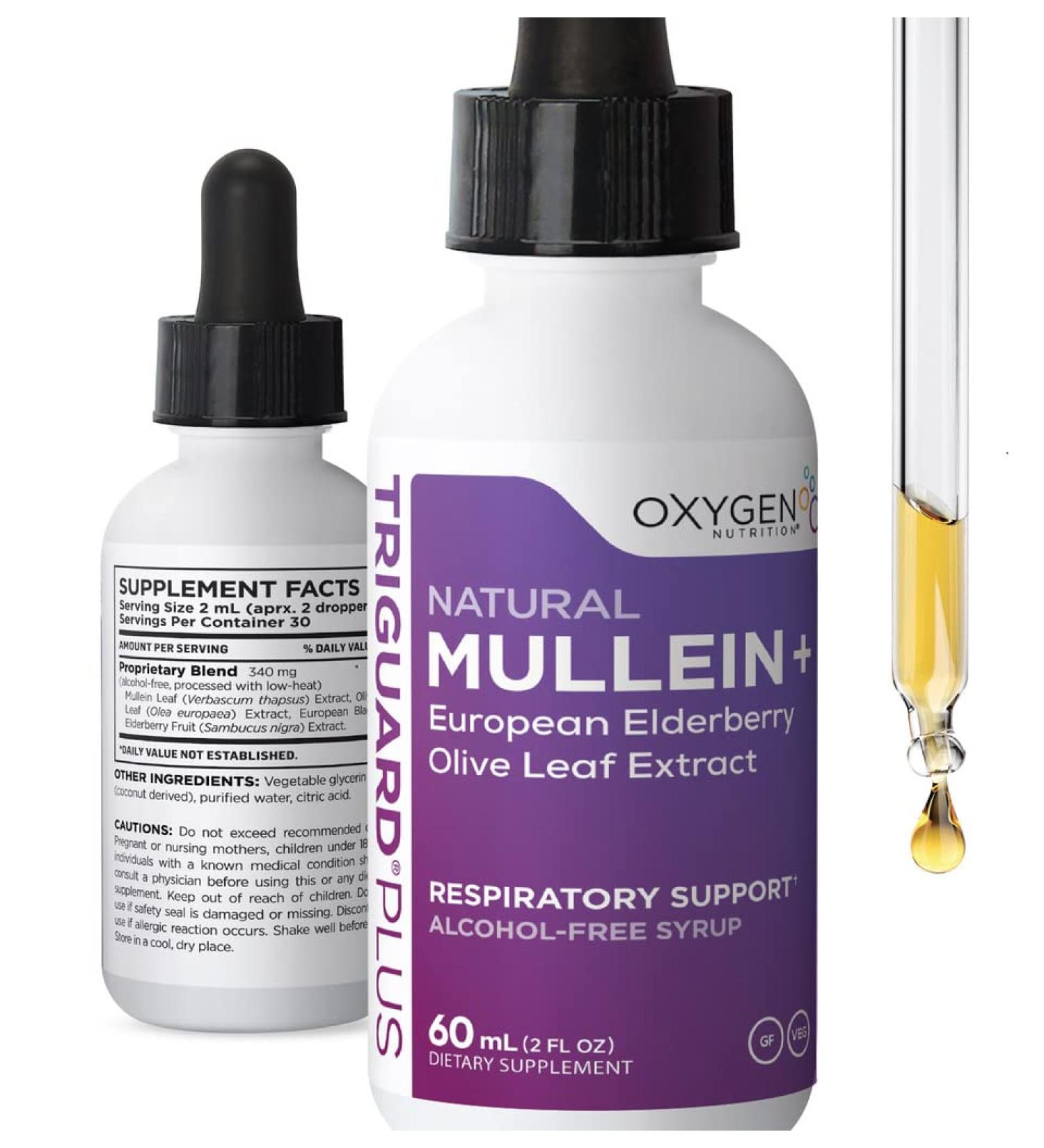 TriGuard Mullein Plus - Mullein, Elderberry & Olive Leaf Extract | 2 fl oz | Supports Respiratory Health & Immune System | Alcohol-Free & Non-GMO - Buy Online on GoSupps.com